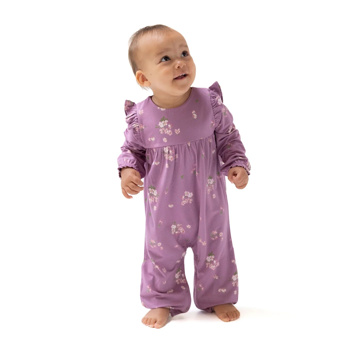 Purple Floral Ruffle Sleeve Romper