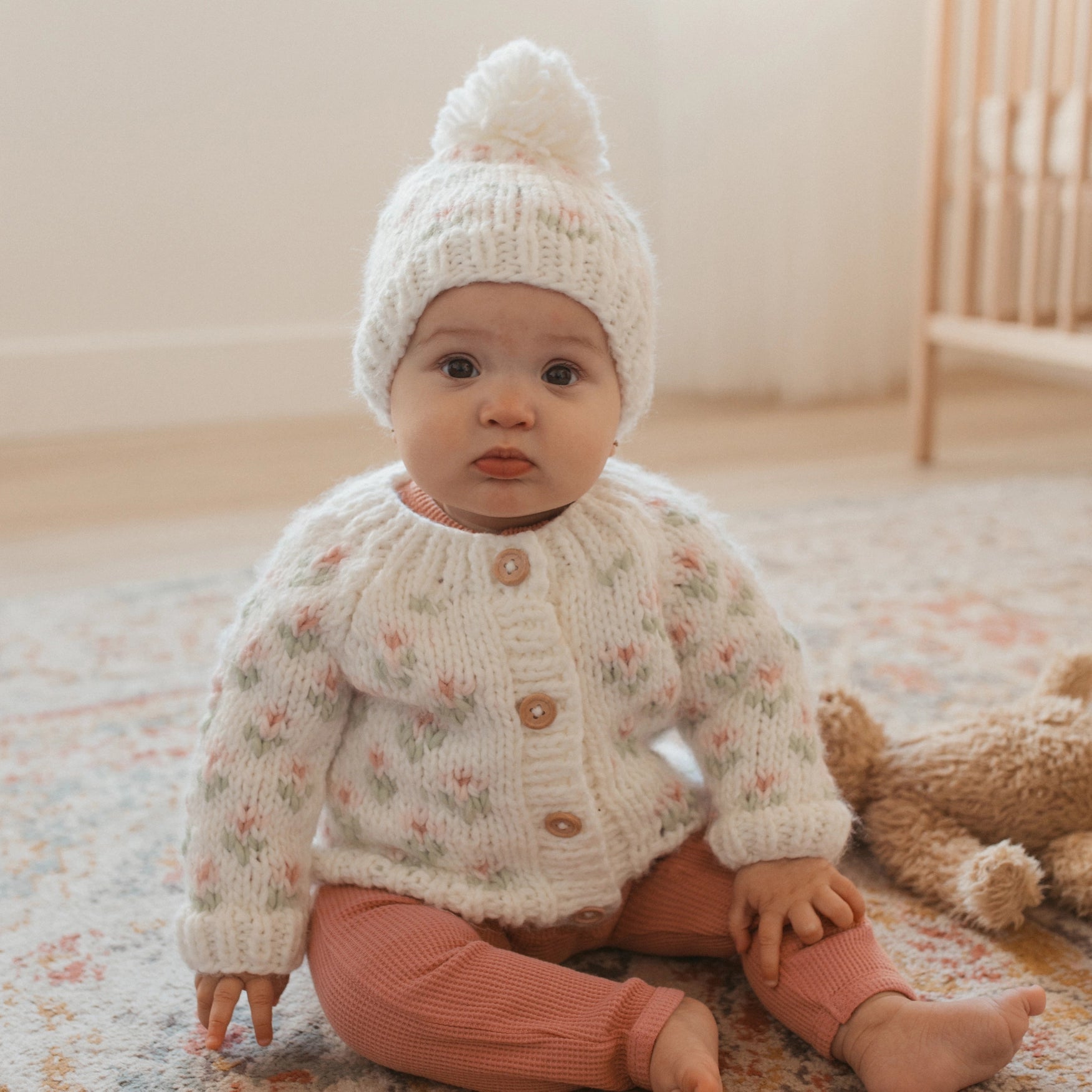 Ivory & Pink Floral Knit Cardigan