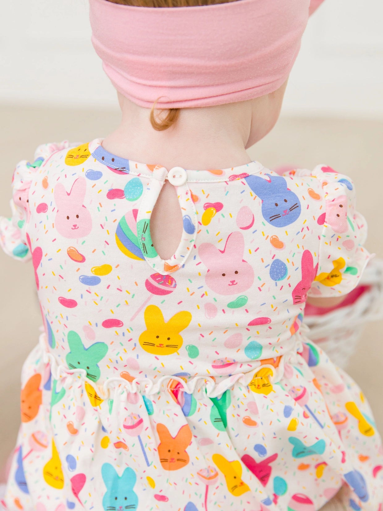 Easter Print Puff Sleeve Skirted Baby Romper