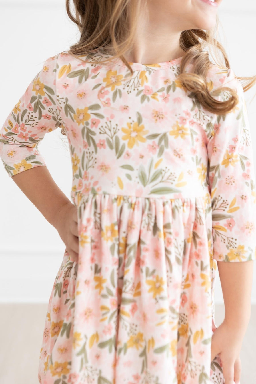 3/4 sleeve twirl dress for girls