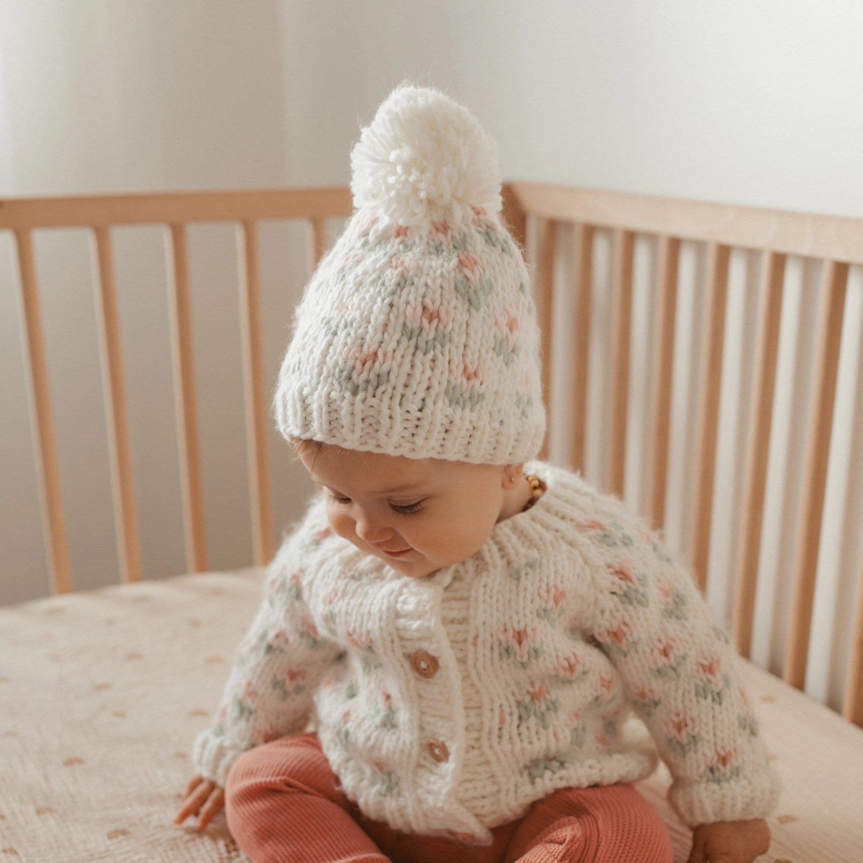 Ivory & Pink Floral Knit Cardigan
