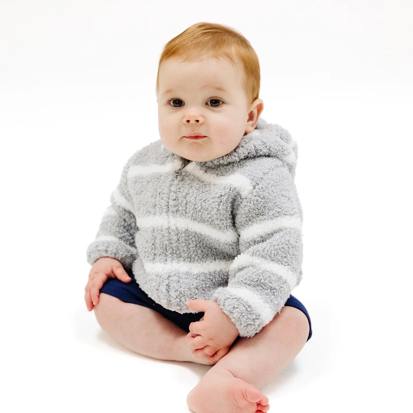 Grey and White Striped Chenille Hoodie