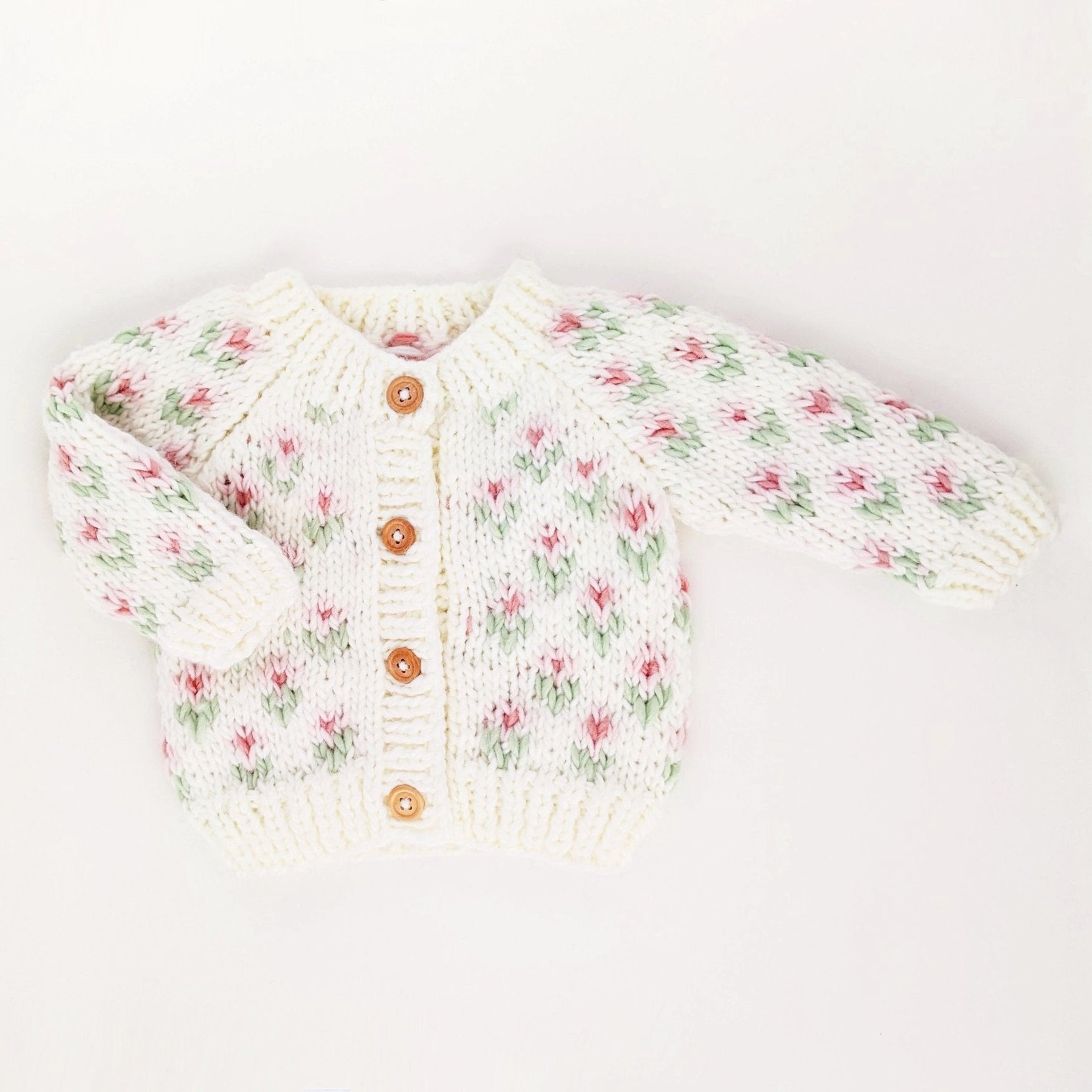 Ivory & Pink Floral Knit Cardigan