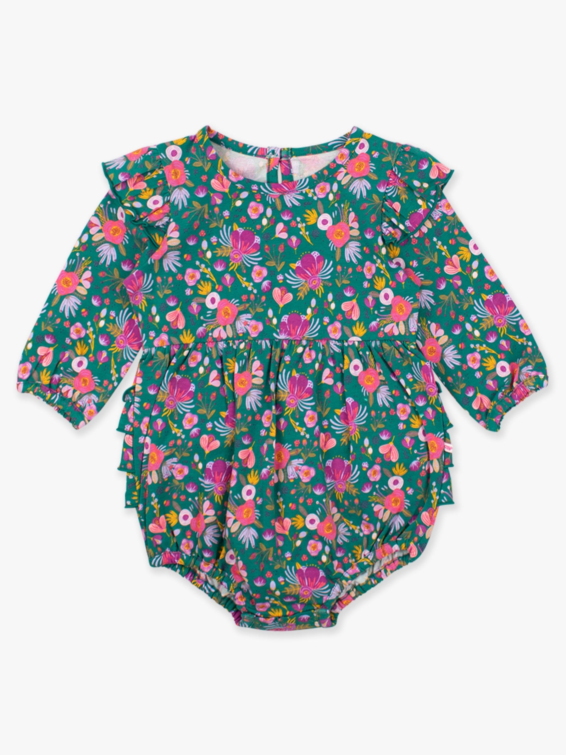 Fall and spring green floral baby bubble romper
