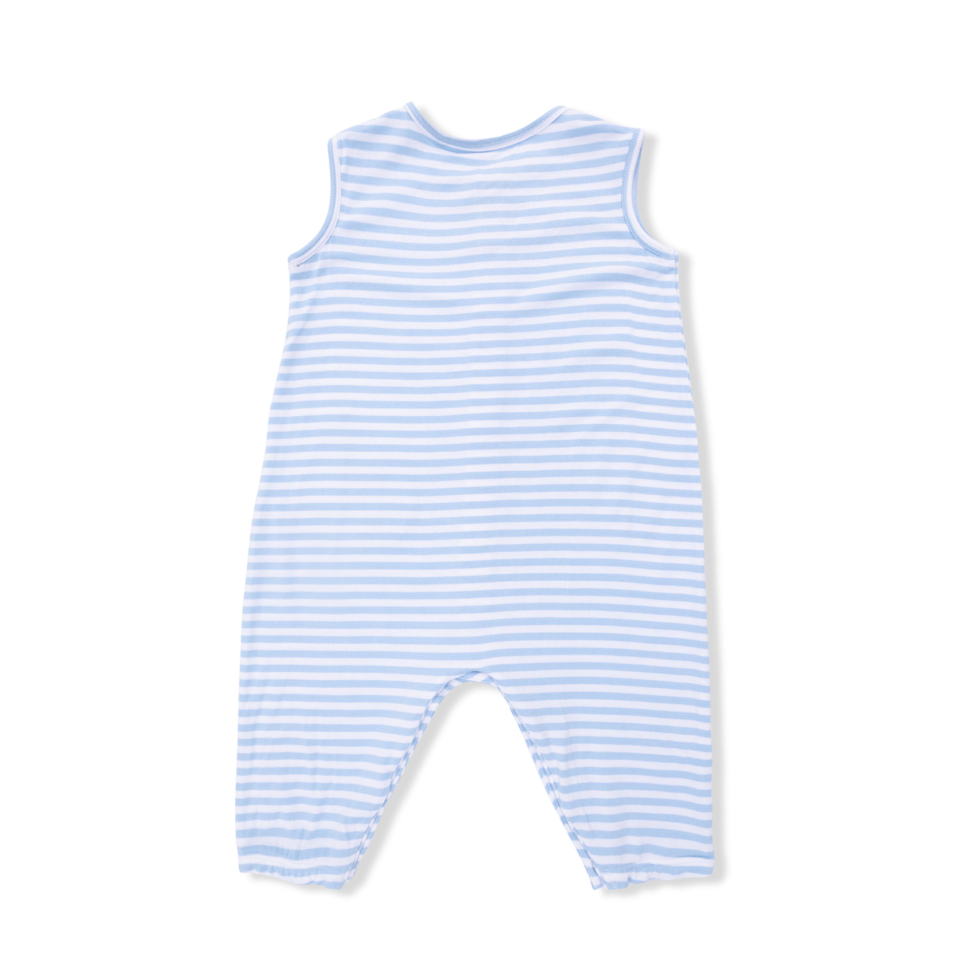baby boy pant romper for summer with blue and white stripes