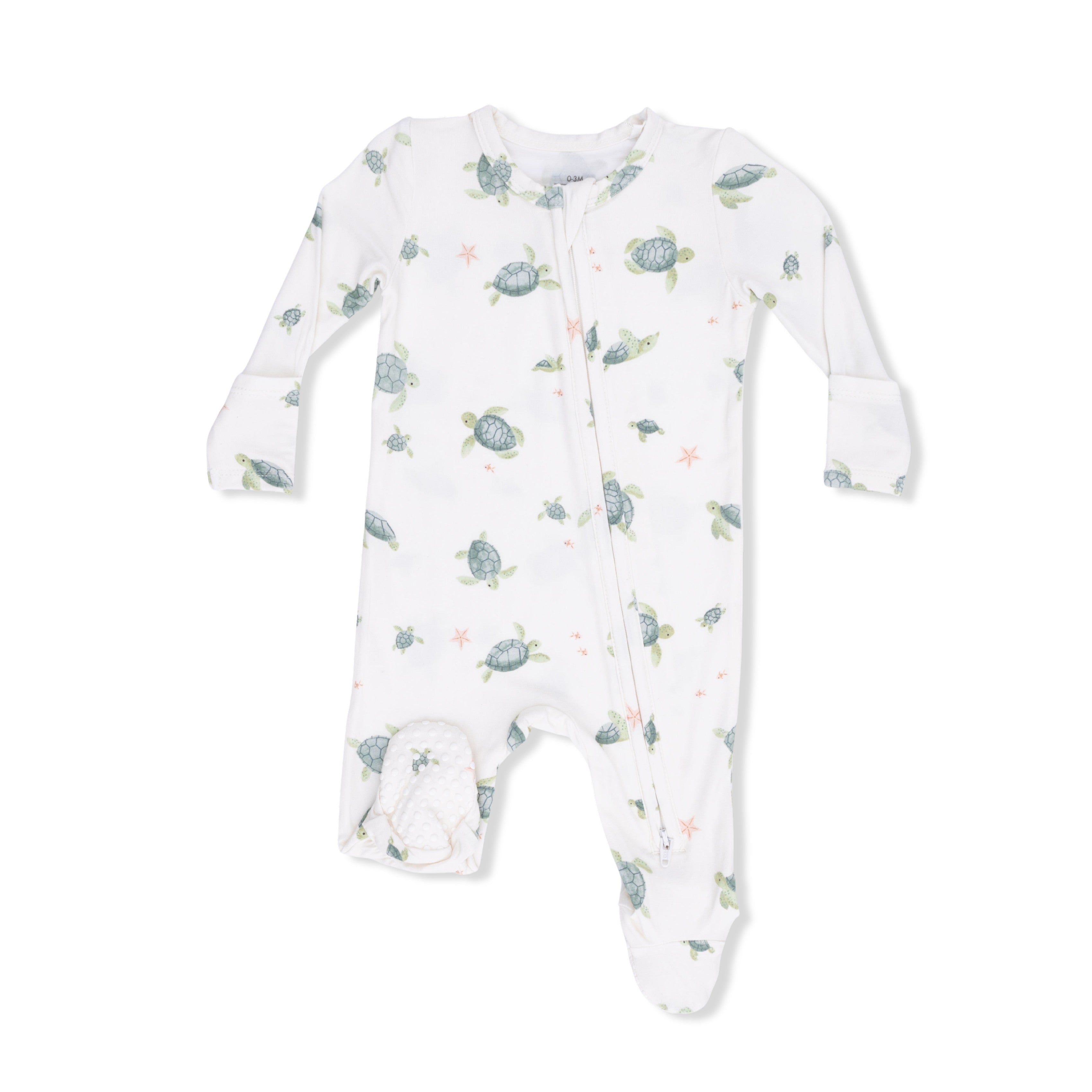 baby footie with convertible hands and gripped feet sea turtle