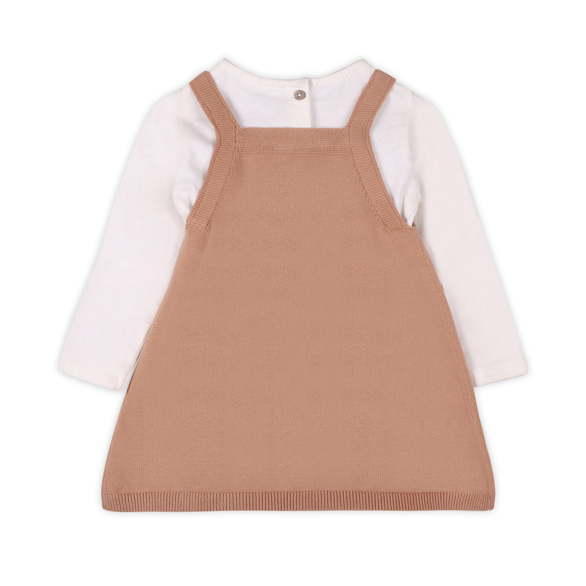 baby girl beige dress with white onesie