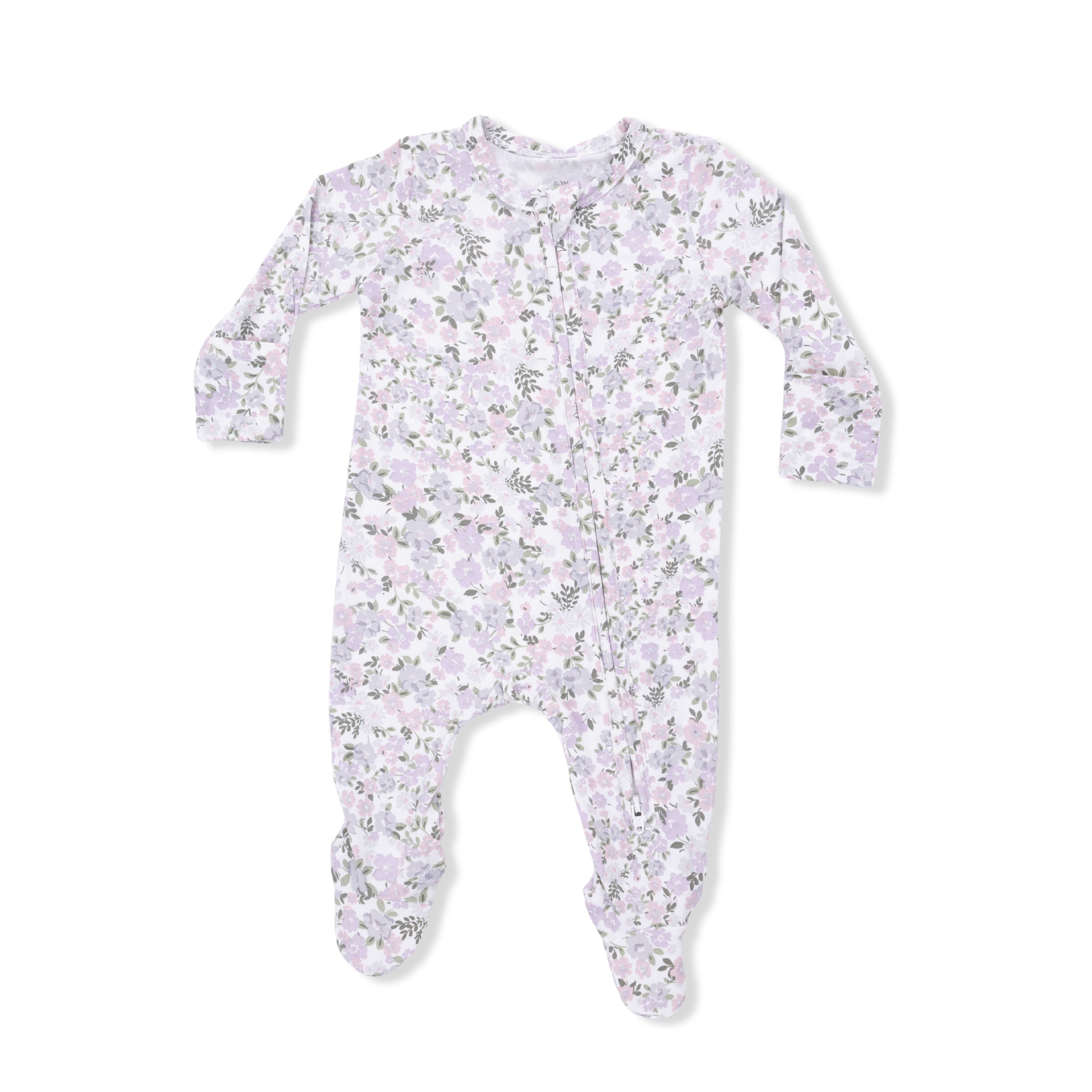 baby girl lavender floral footed pajama