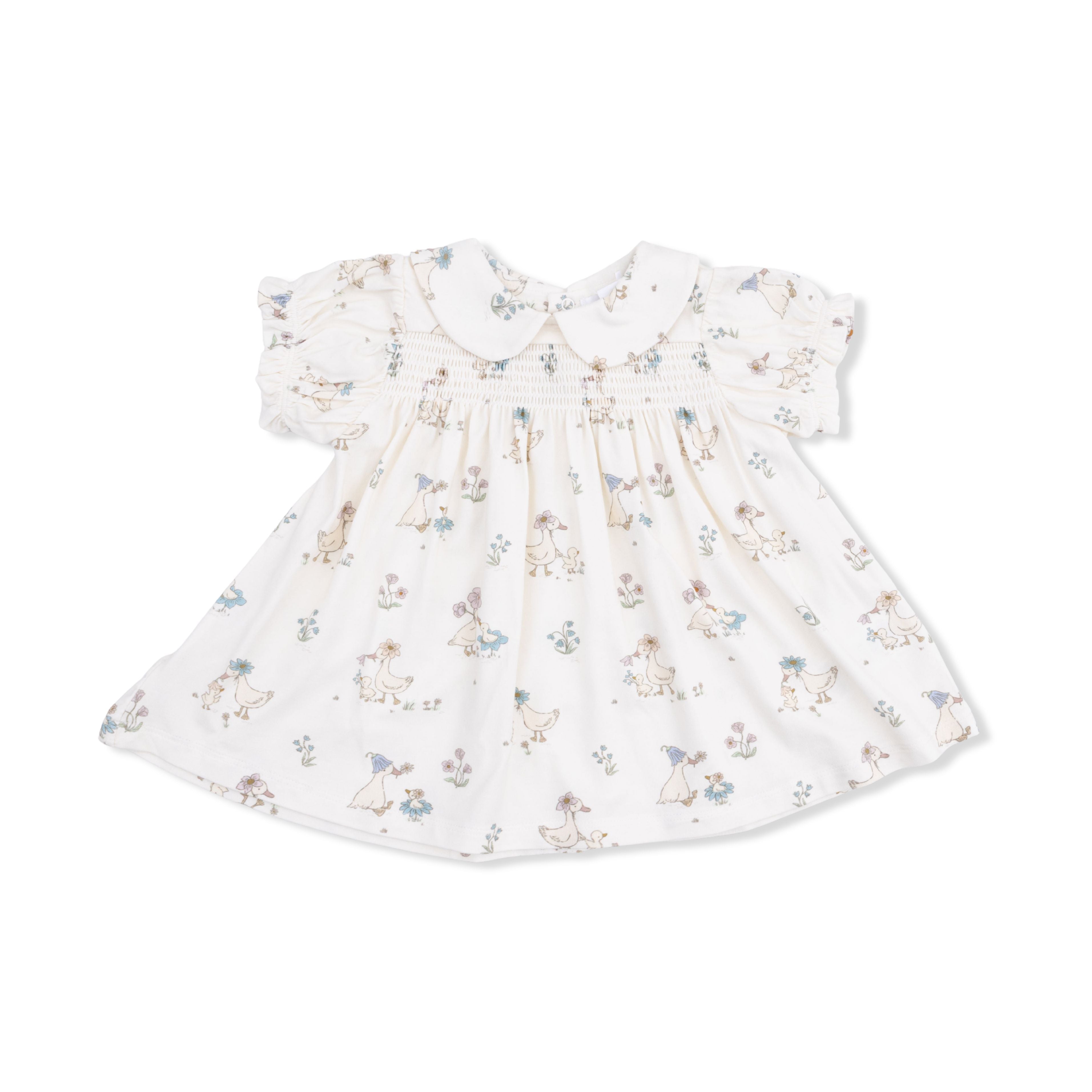 baby girl spring dress with peter pan collar and smocking