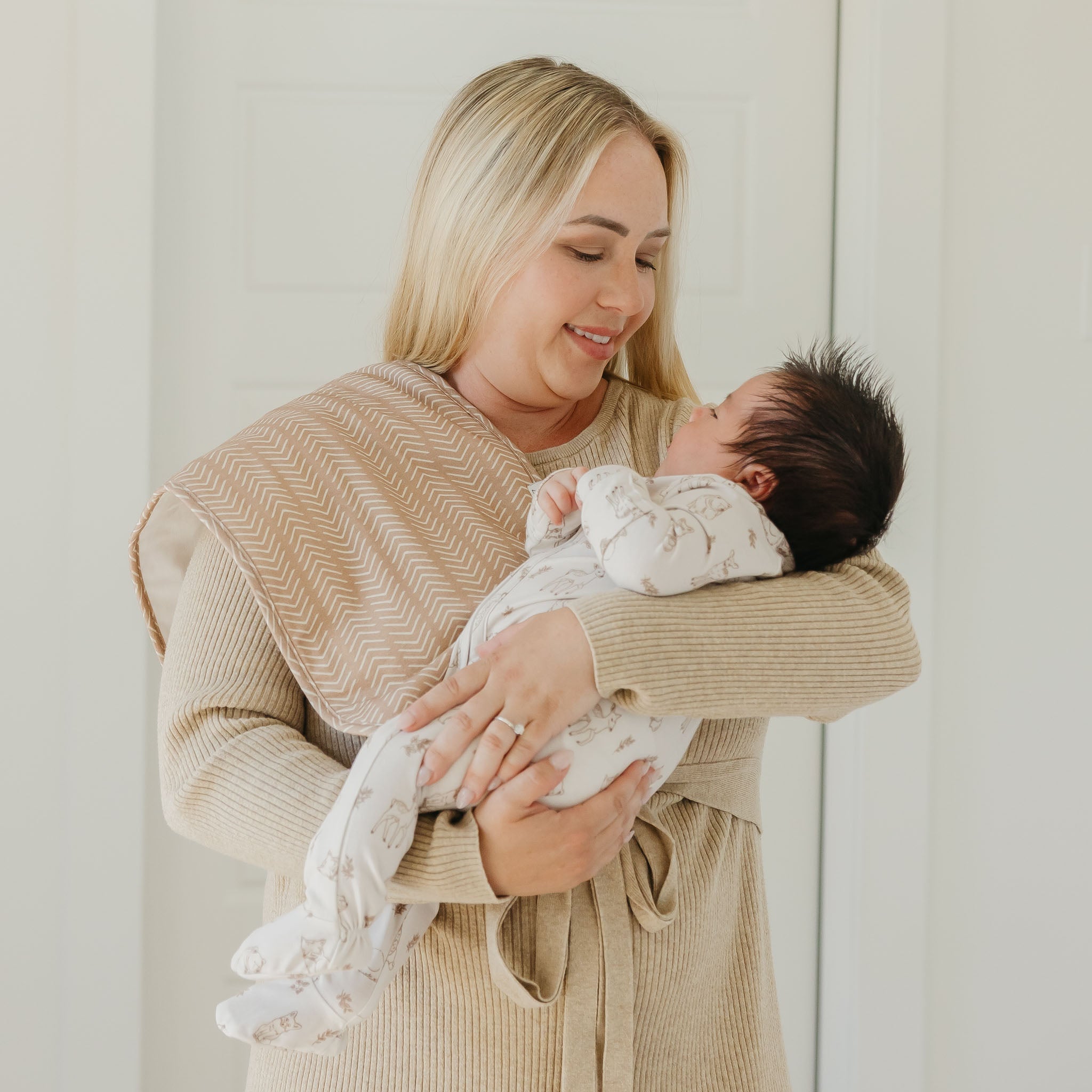 beige printed burp cloth