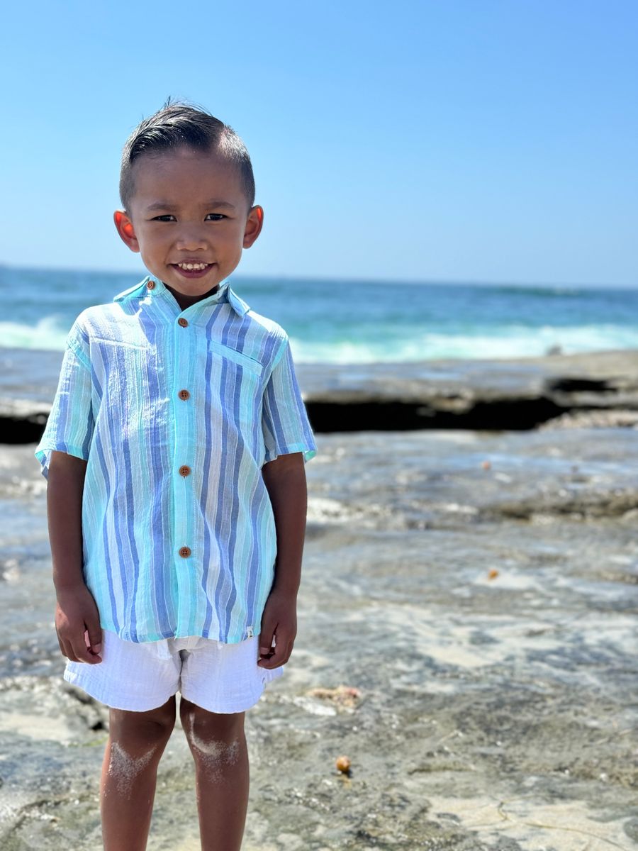 blue cyan button down