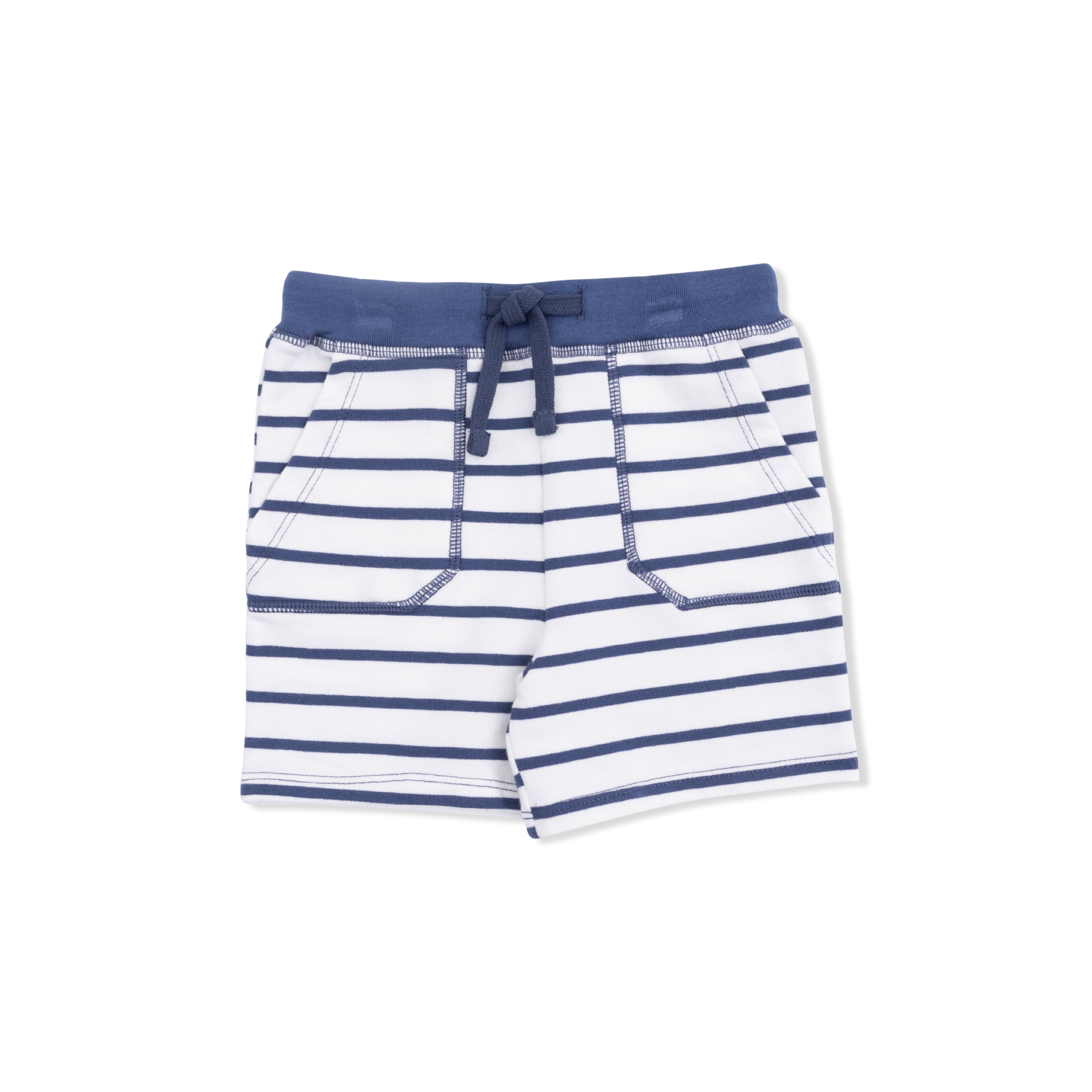 blue and white striped french terry shorts for toddlers