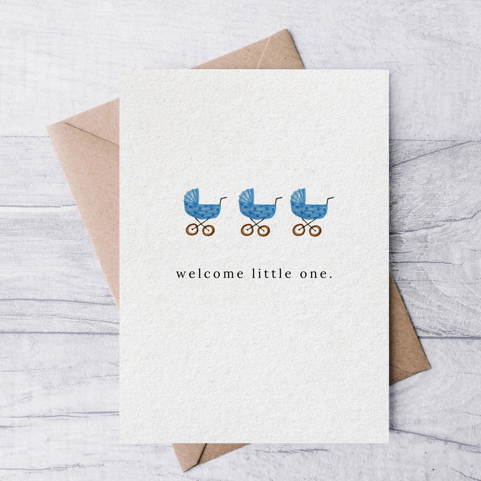 blue baby carriage greeting card
