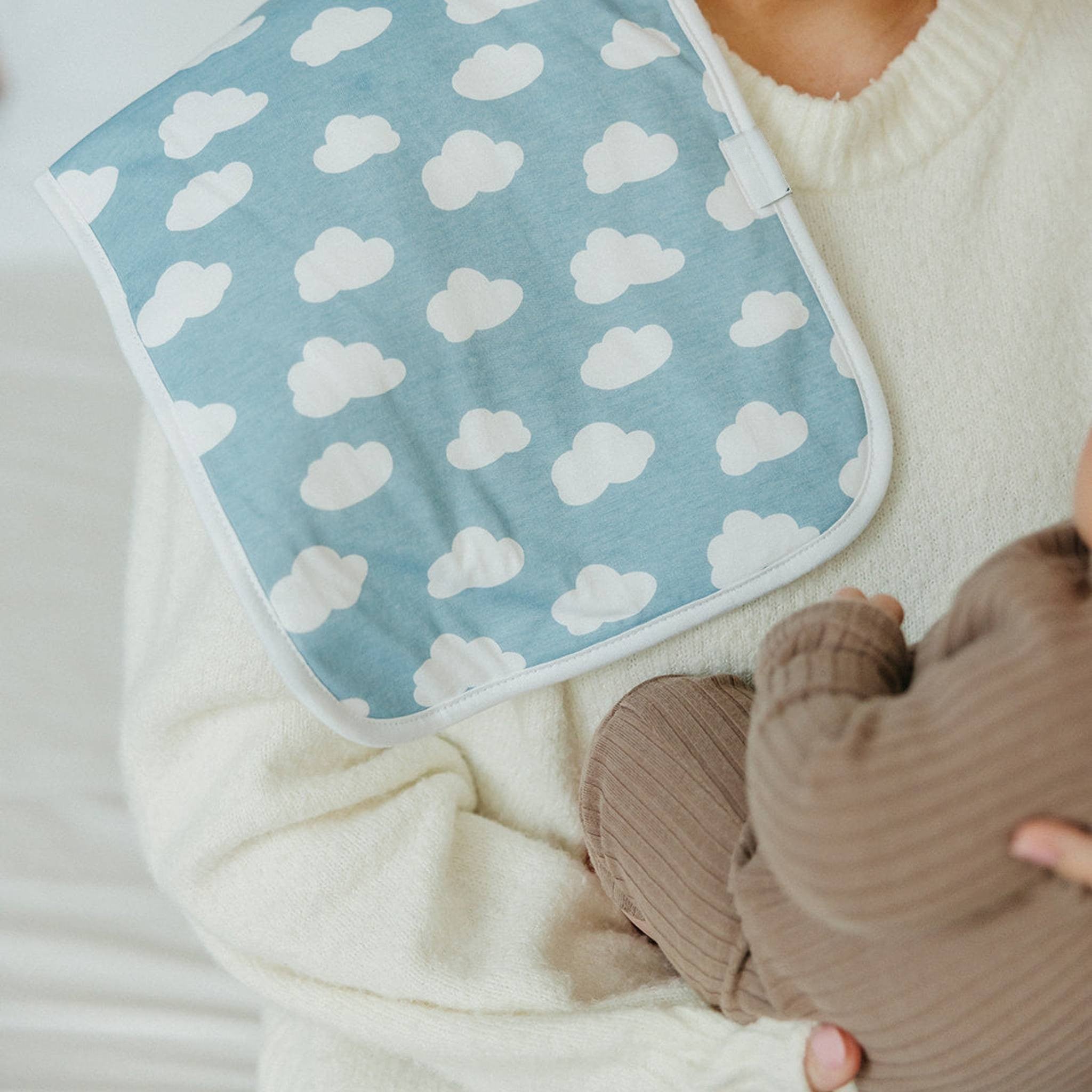 blue clouds printed burp cloth