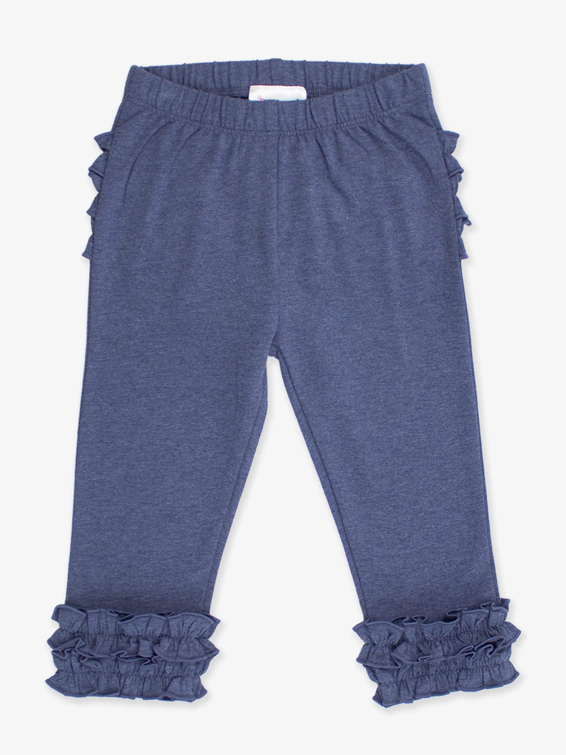 blue denim ruffle leggings for baby and toddler girls