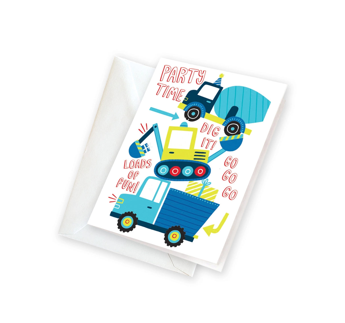 construction trucks mini birthday card