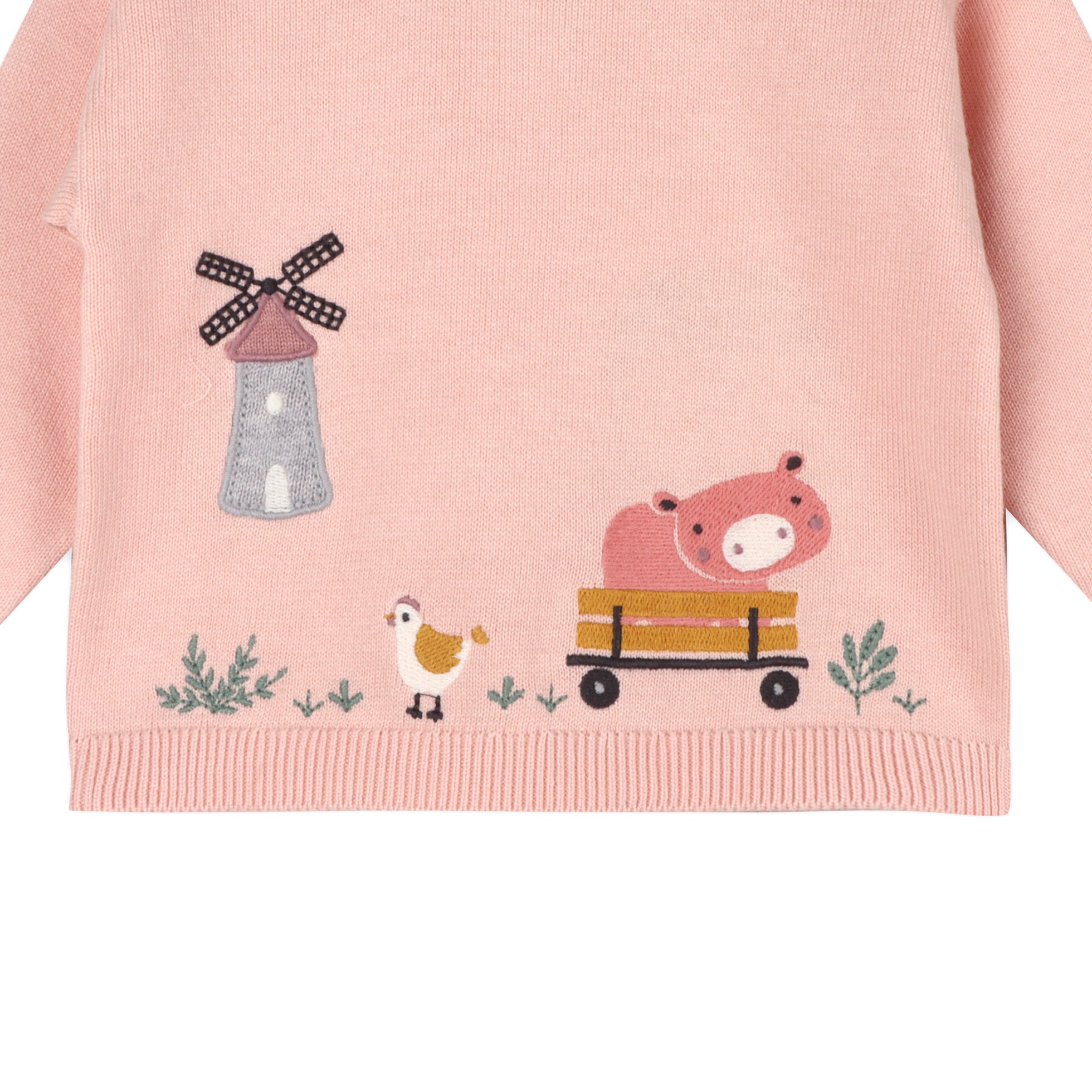 embroidered farm animal sweater made from organic cotton