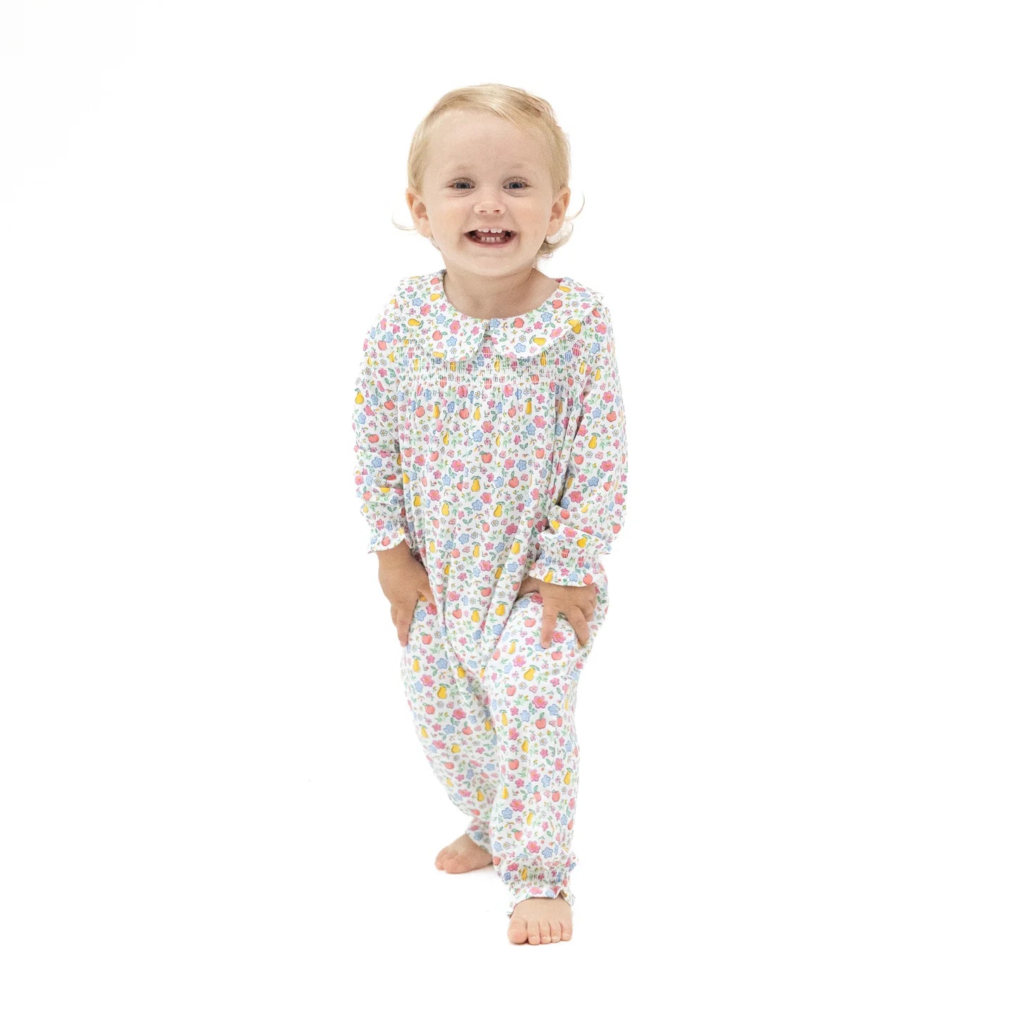 fall floral baby girl romper with peter pan collar