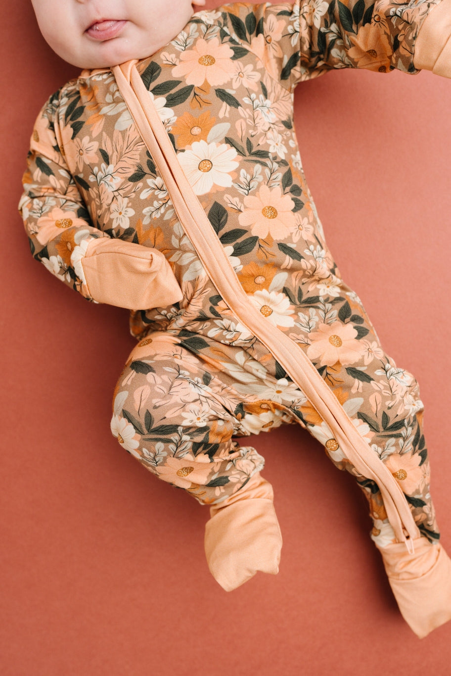 fall floral footie with fold over hands and feet