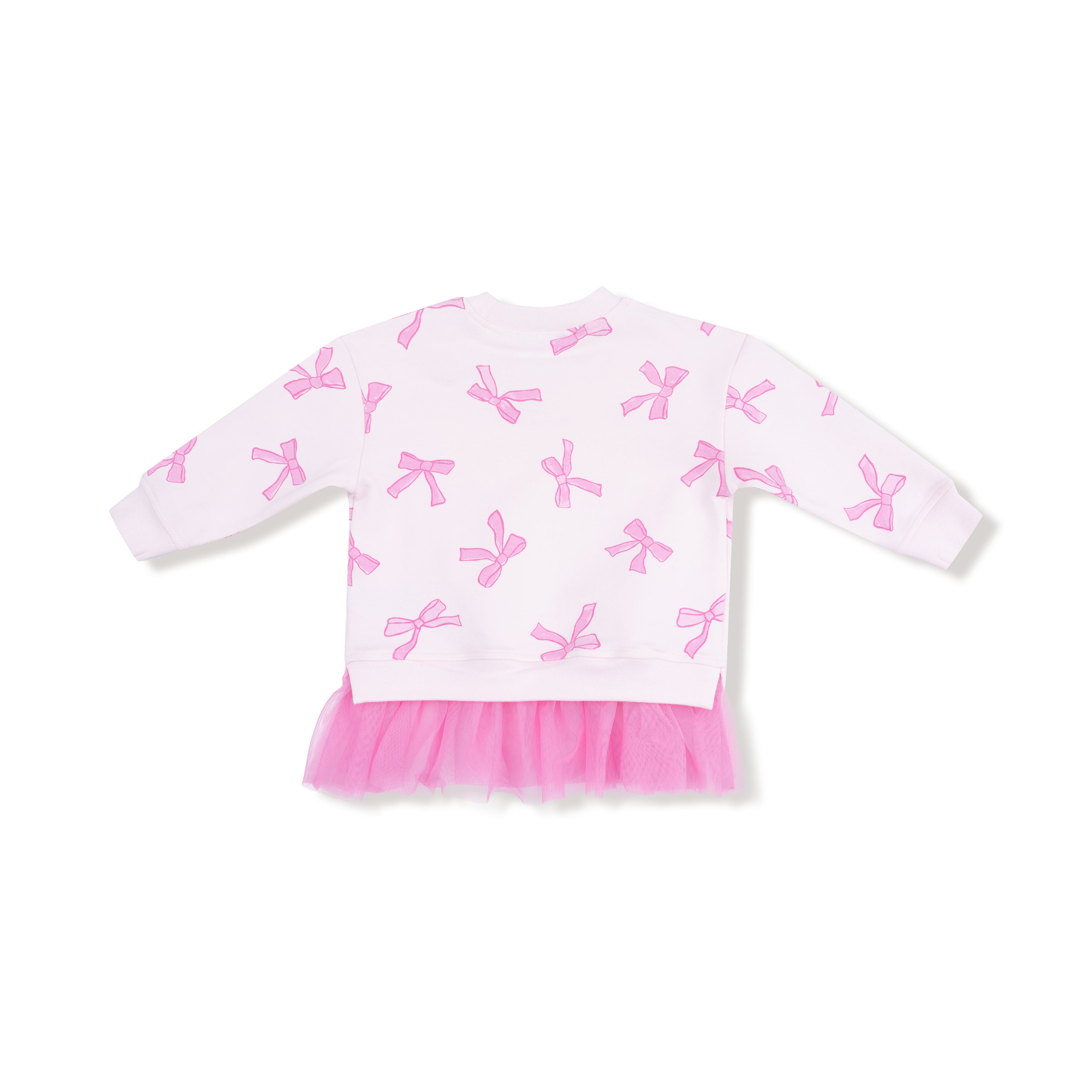 french terry sweatshirt with bow print and tulle