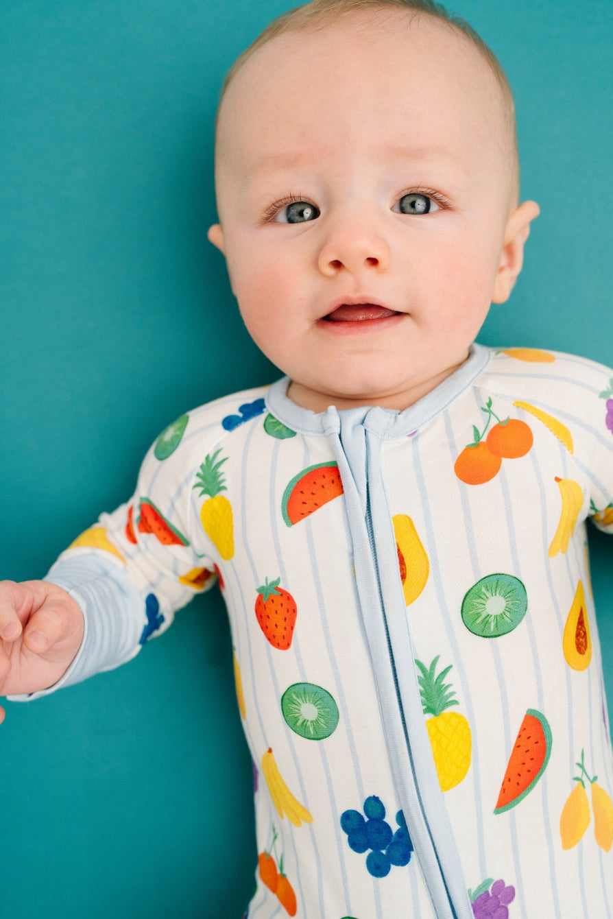 fruits and stripes 2 way zip footed pajama