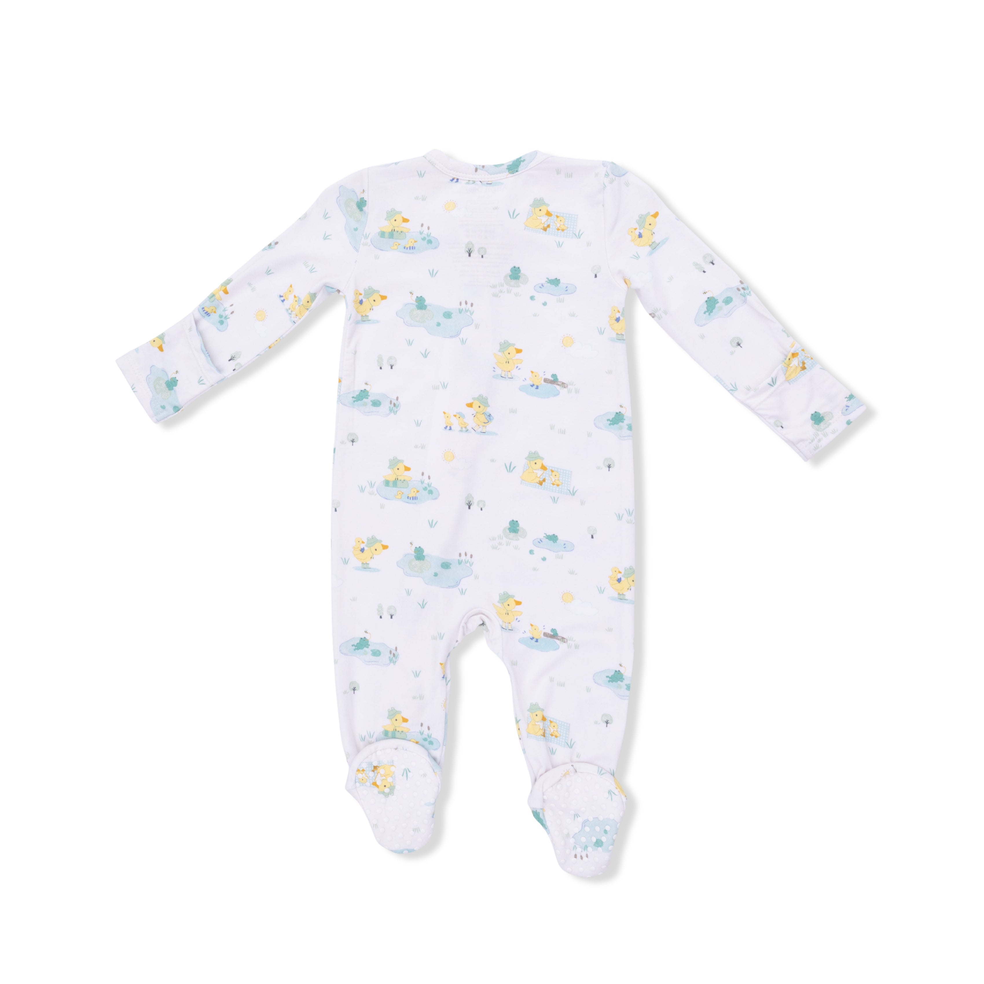 gender neutral 2 way zip baby footie with ducks