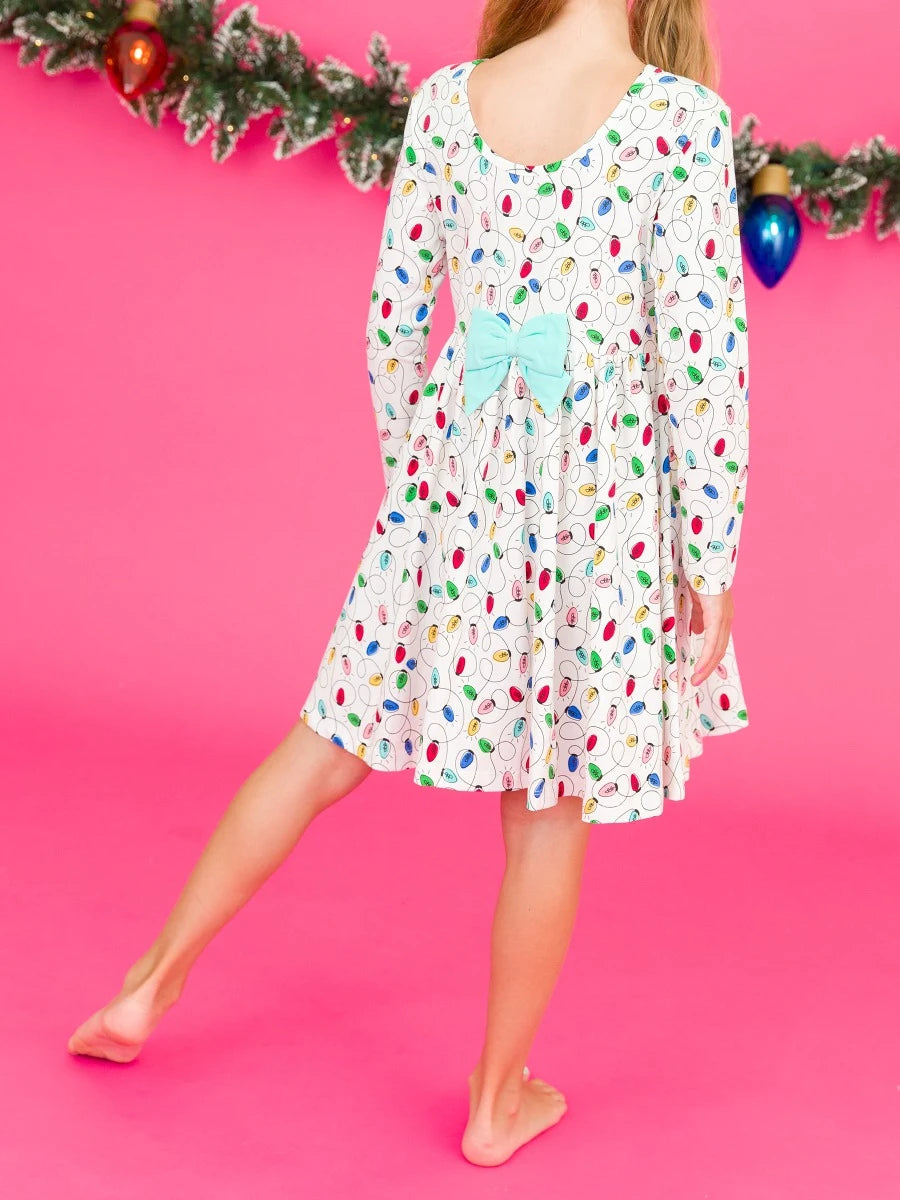 girls holiday lights bow dress