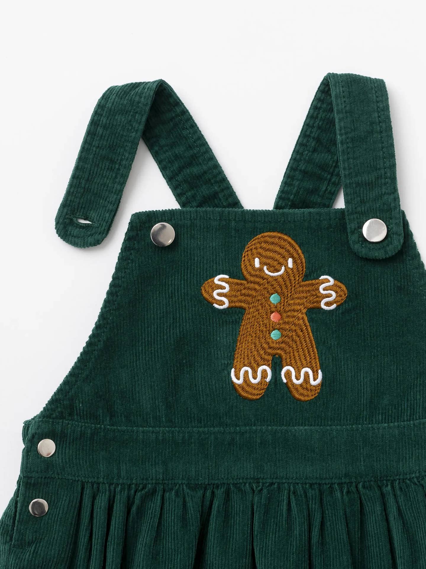 green corduroy dress with embroidery