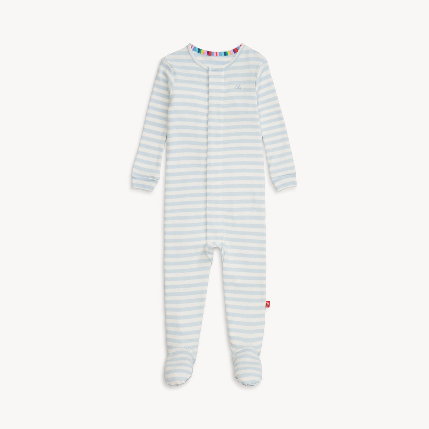 light blue striped cotton baby footie