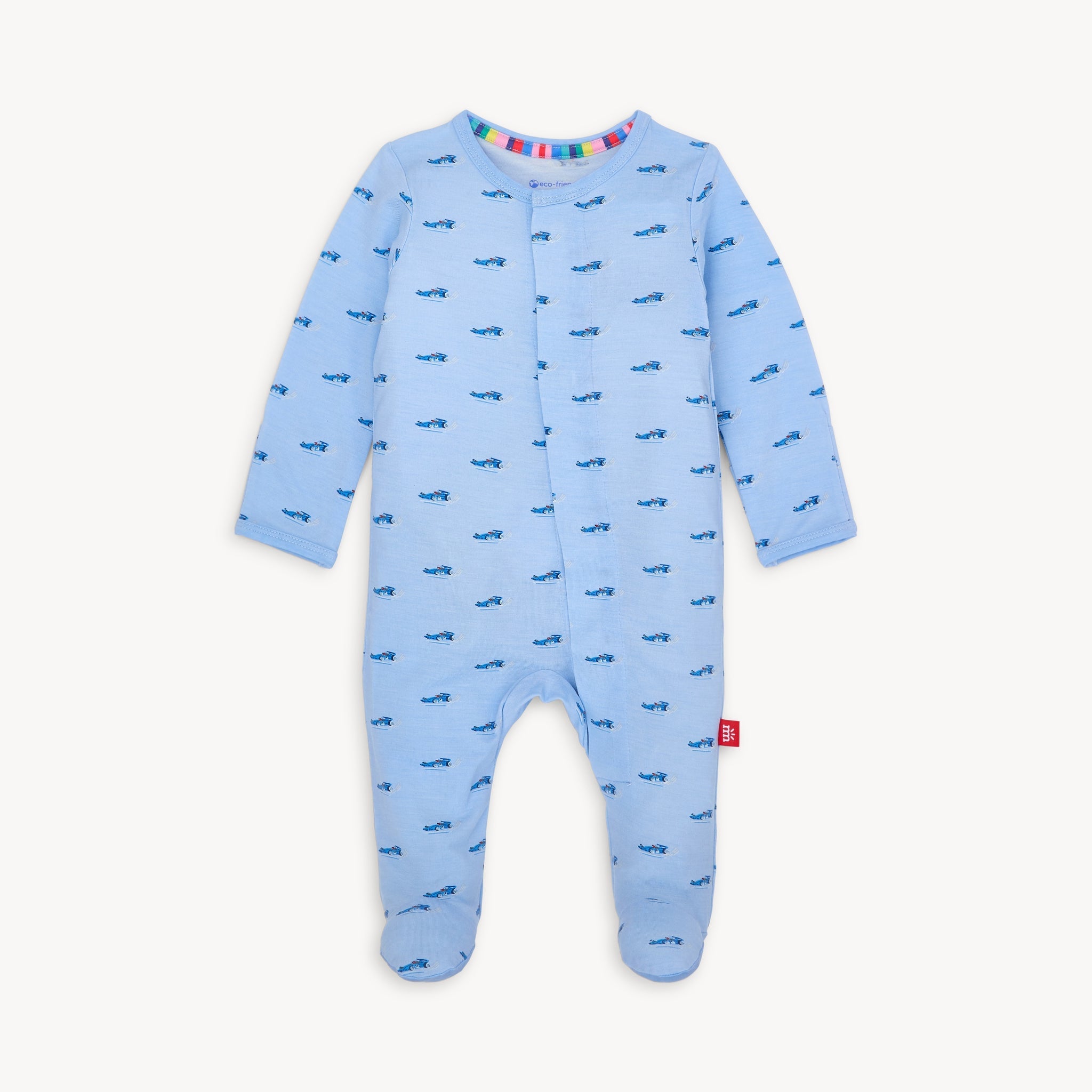 magnetic blue race car footie