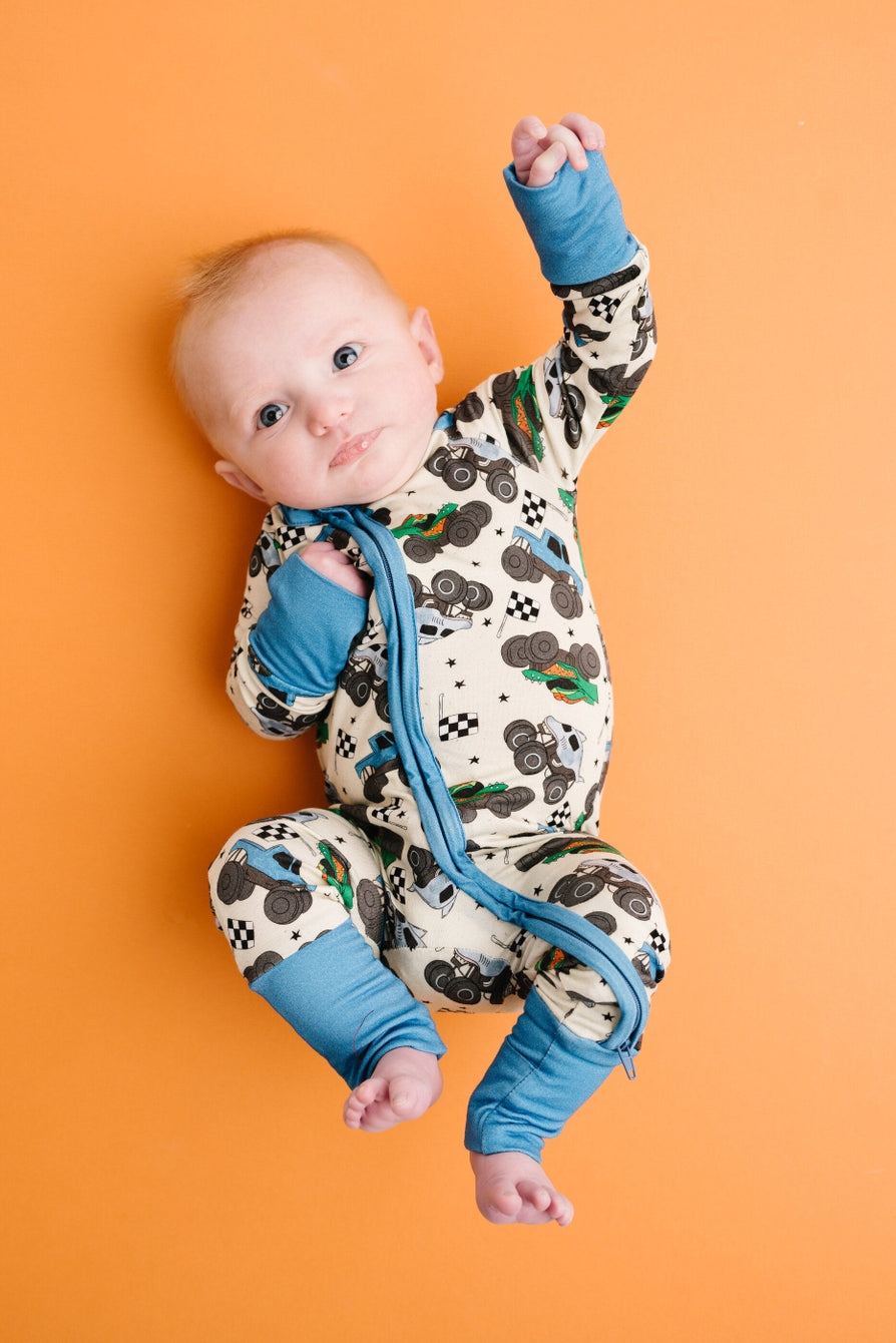 monster truck convertible footie for baby boys