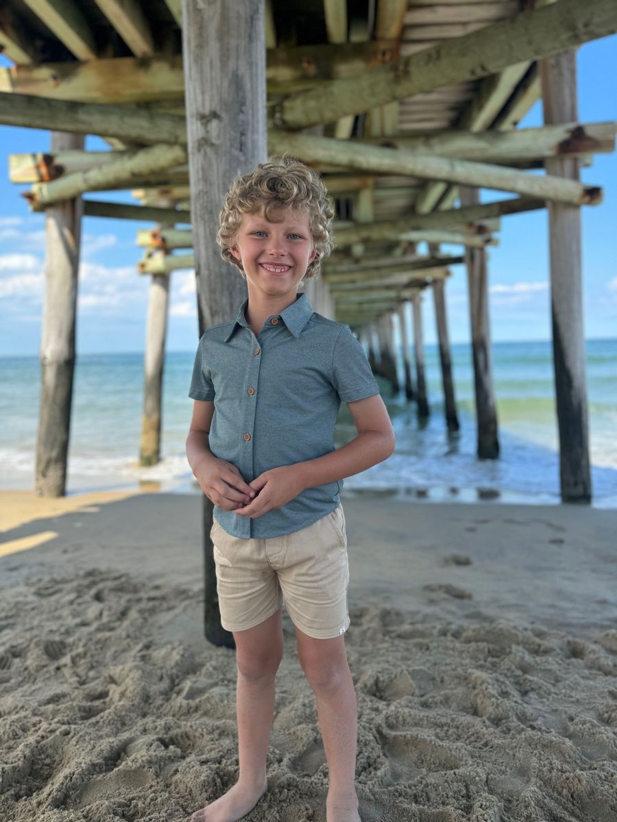 navy button down top boy