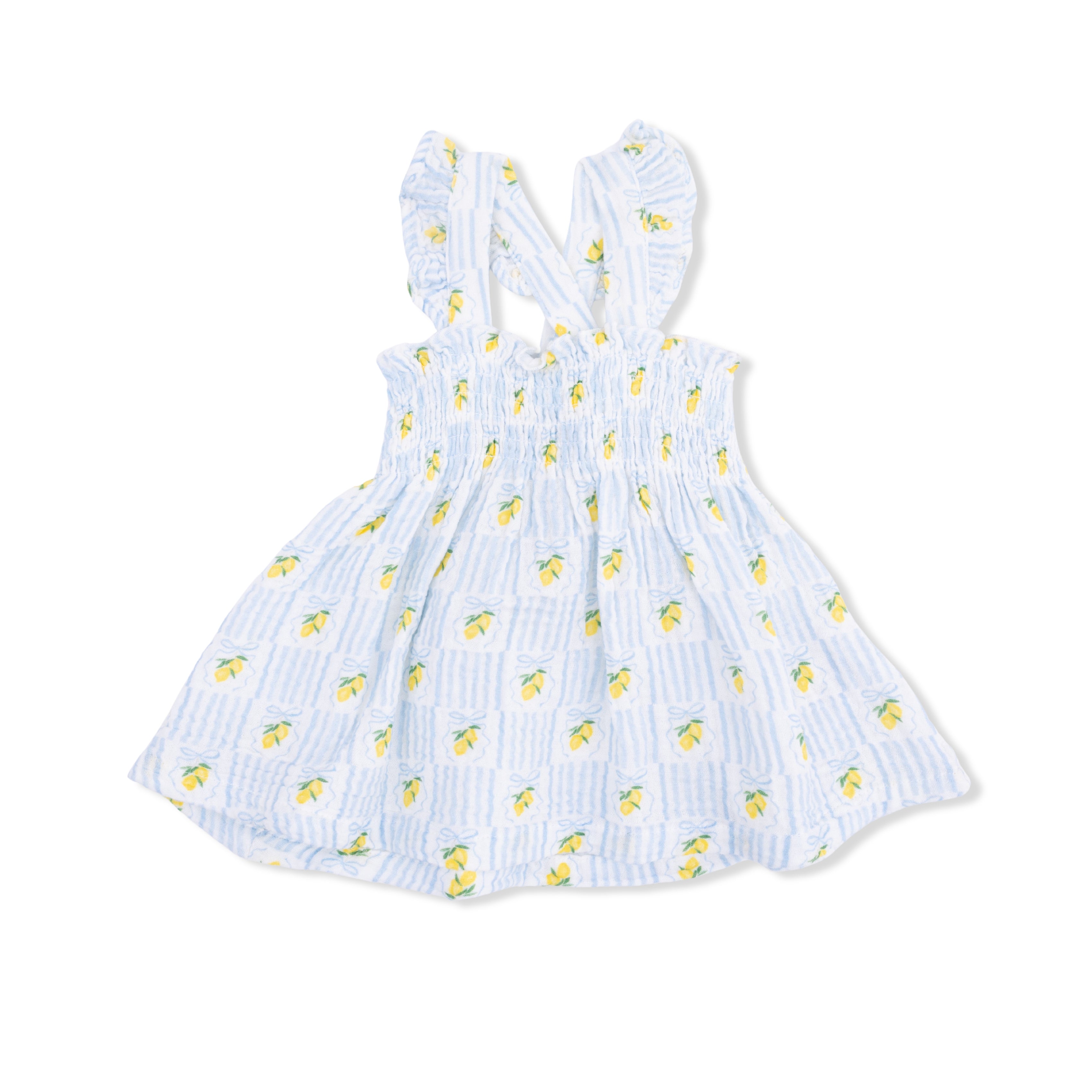 organic cotton muslin dress for baby girls with lemon print