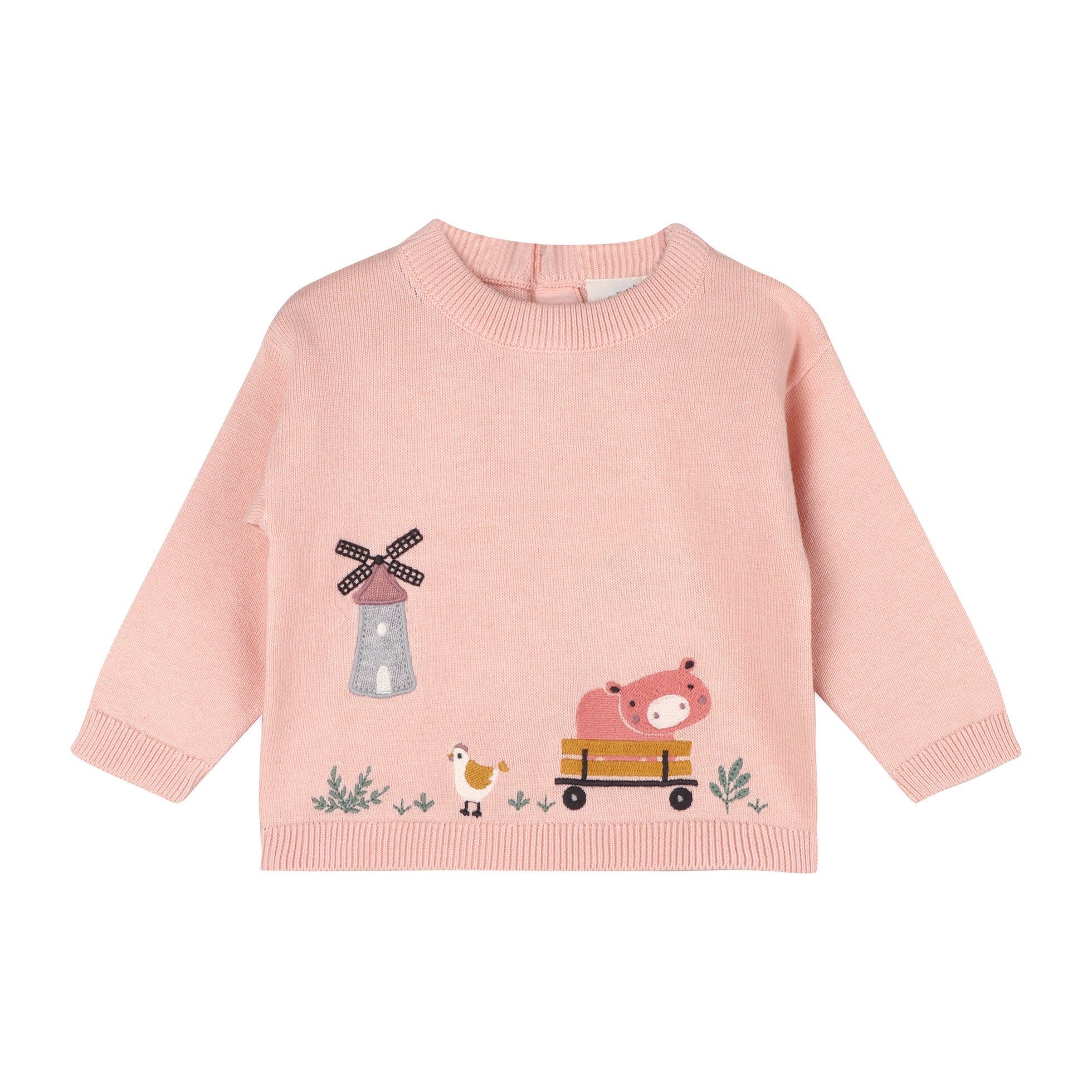organic cotton pink farm animal sweater for baby girl