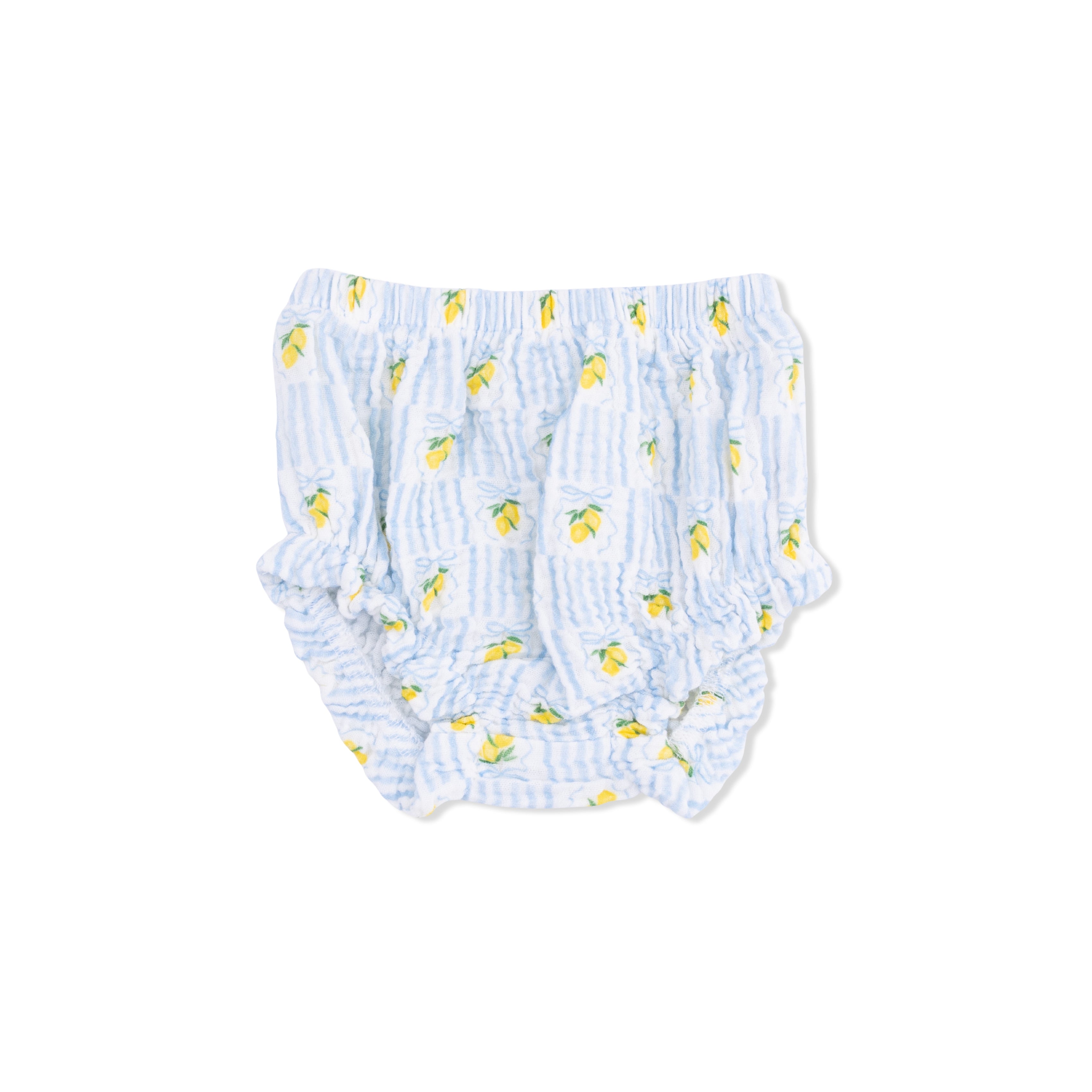 organic muslin baby bloomer with lemon print
