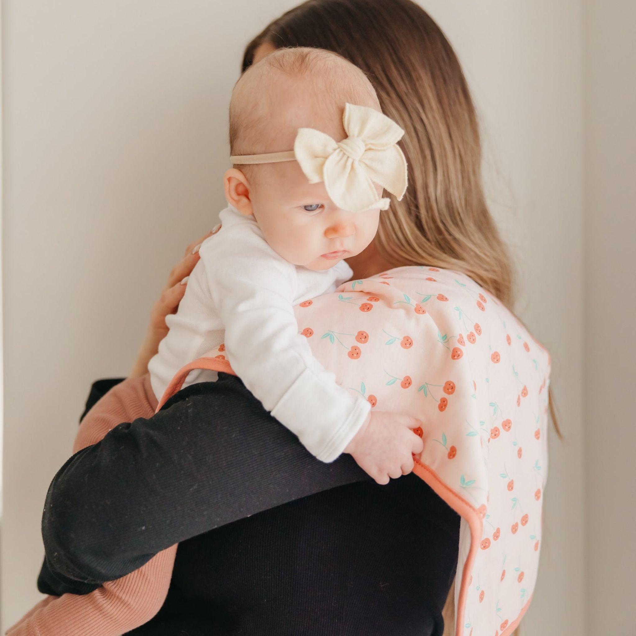 oversized burp cloth with smiling cherry print