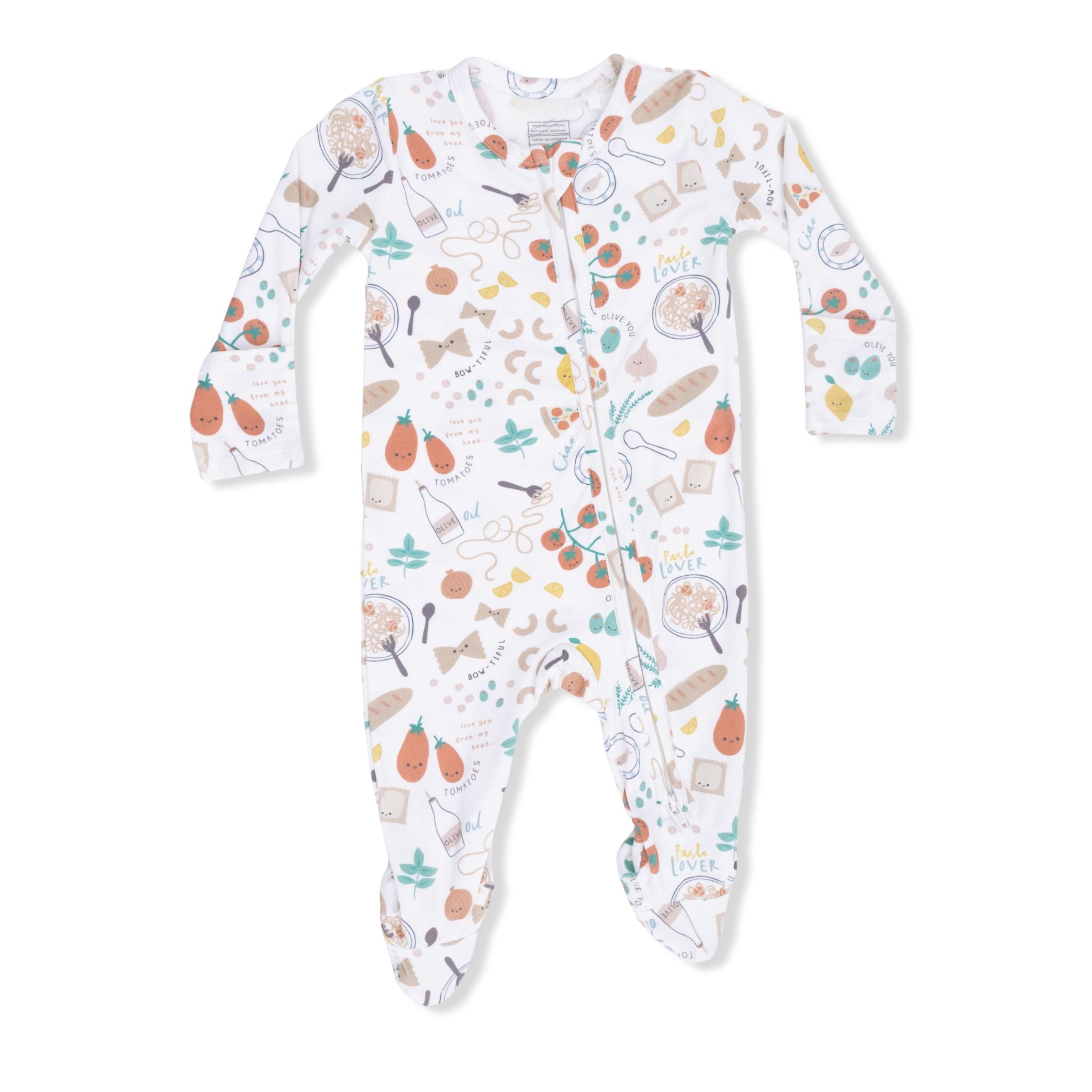 pasta print 2 way zipper footie