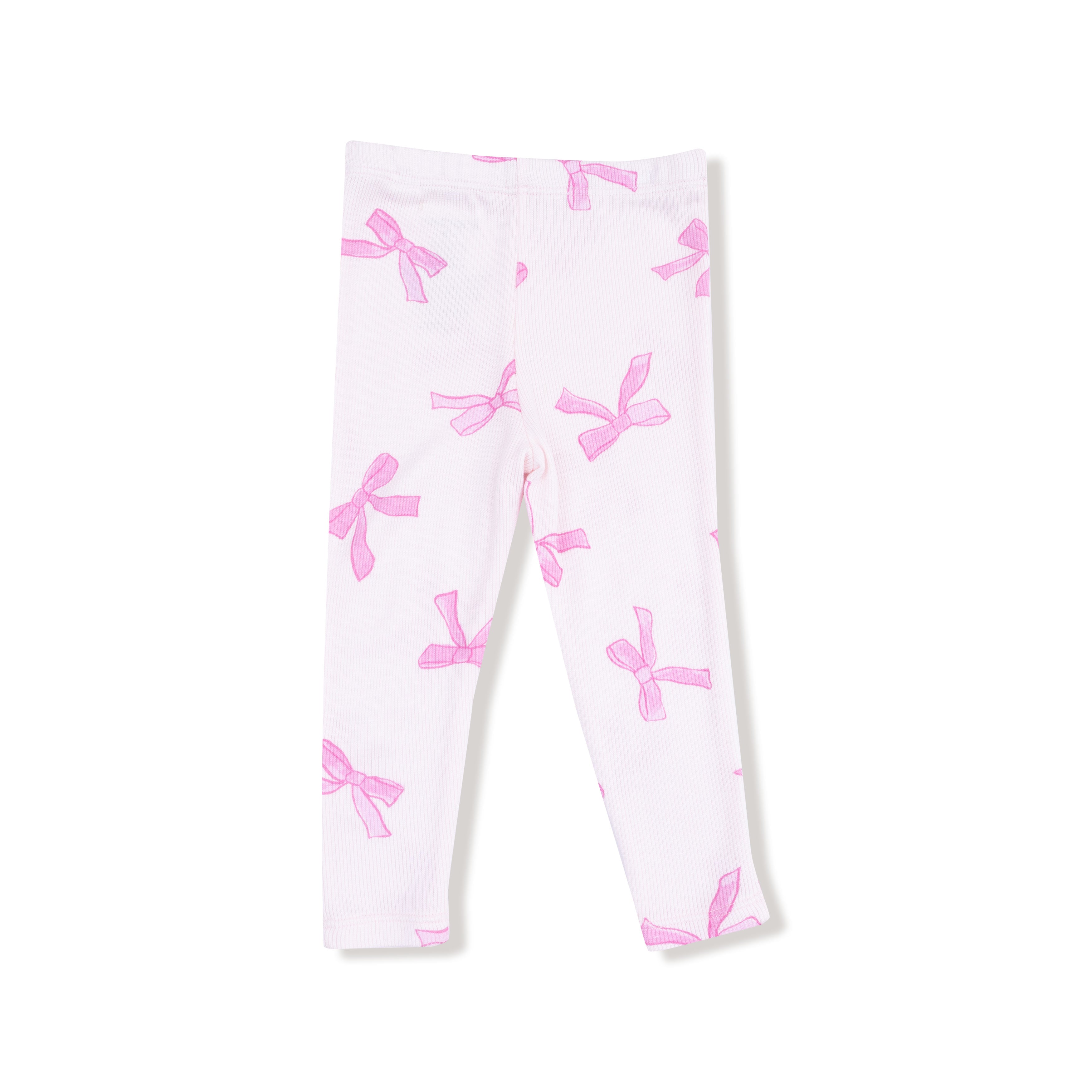pink bow ribbed leggings for toddler girls