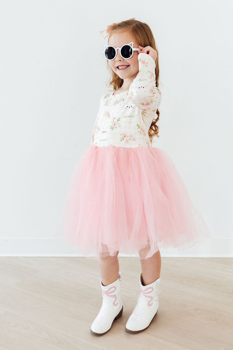 pink tulle dress for toddler girls with cat print