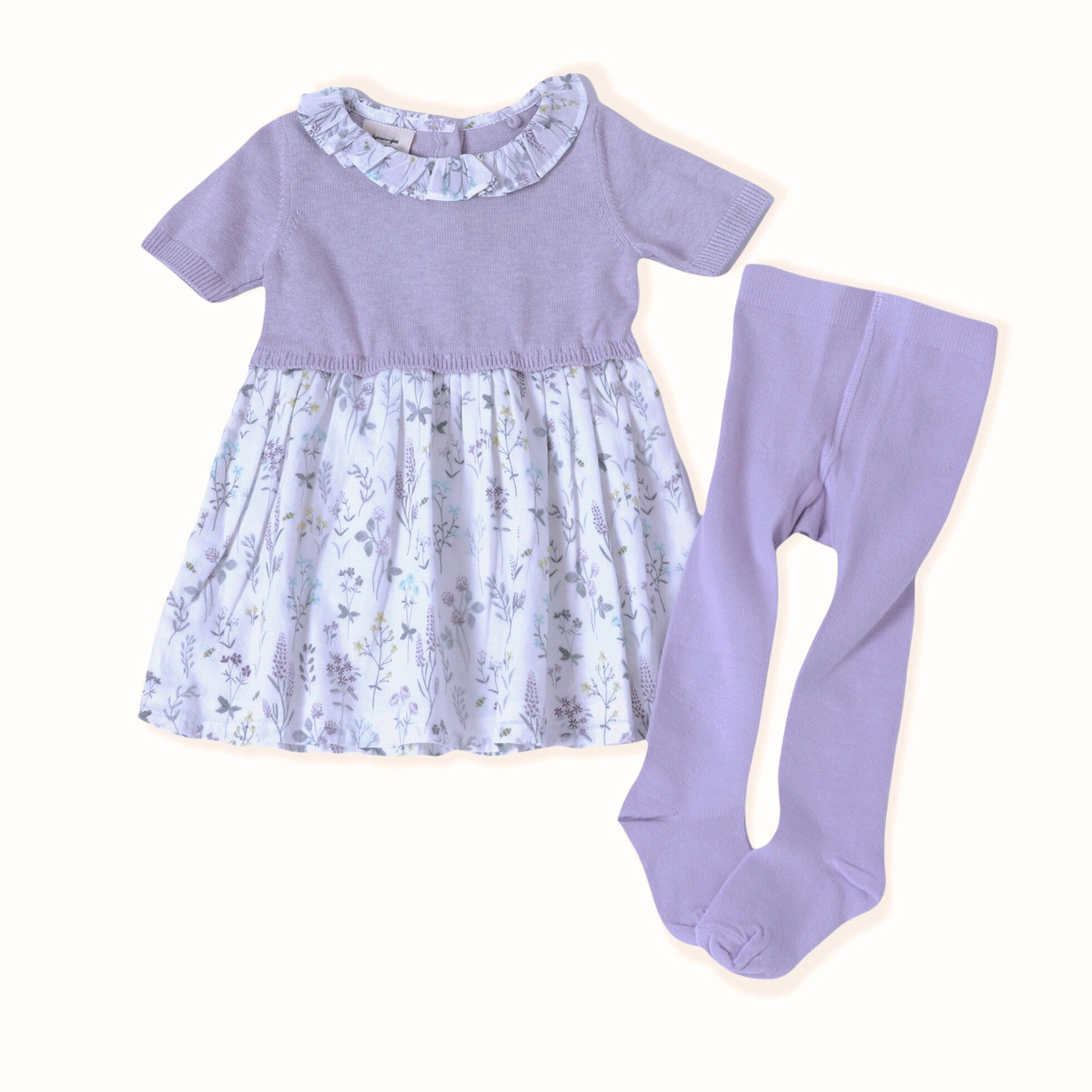 purple floral baby girl dress and tights set