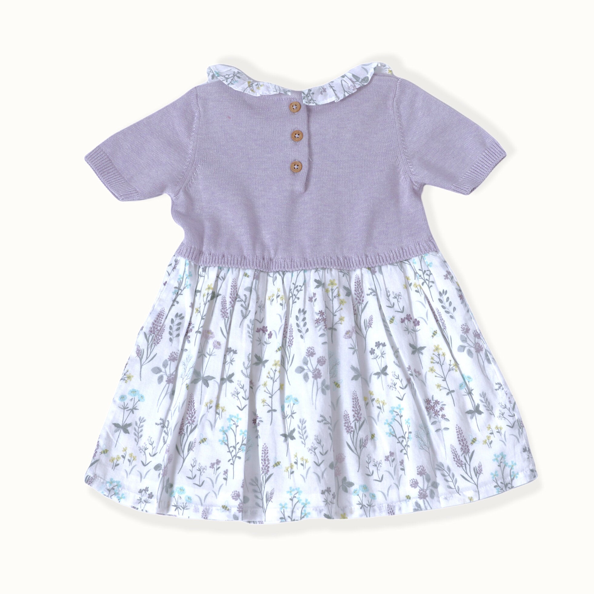 purple organic cotton dress with buttons on the back