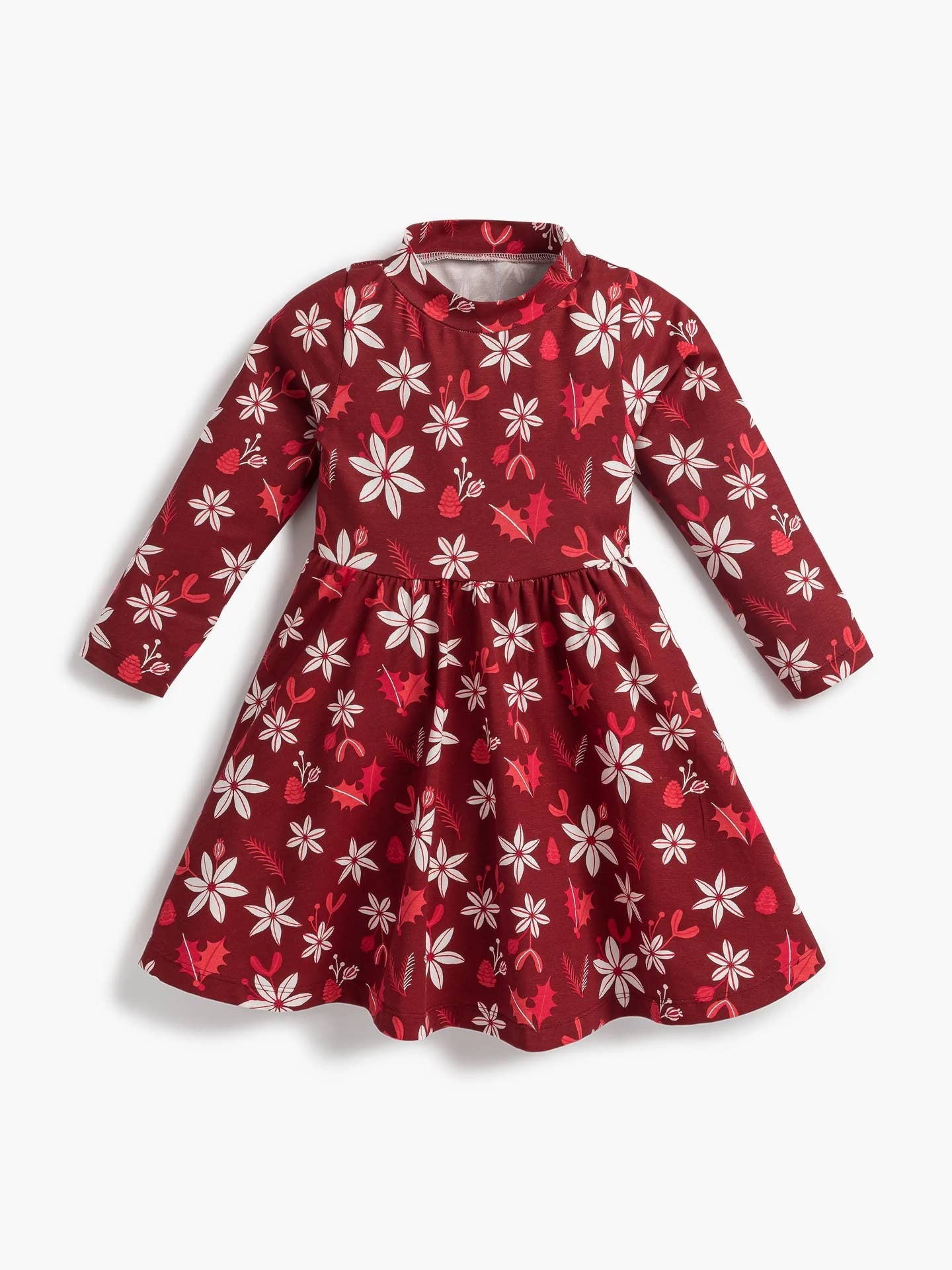 red winter print holiday dress