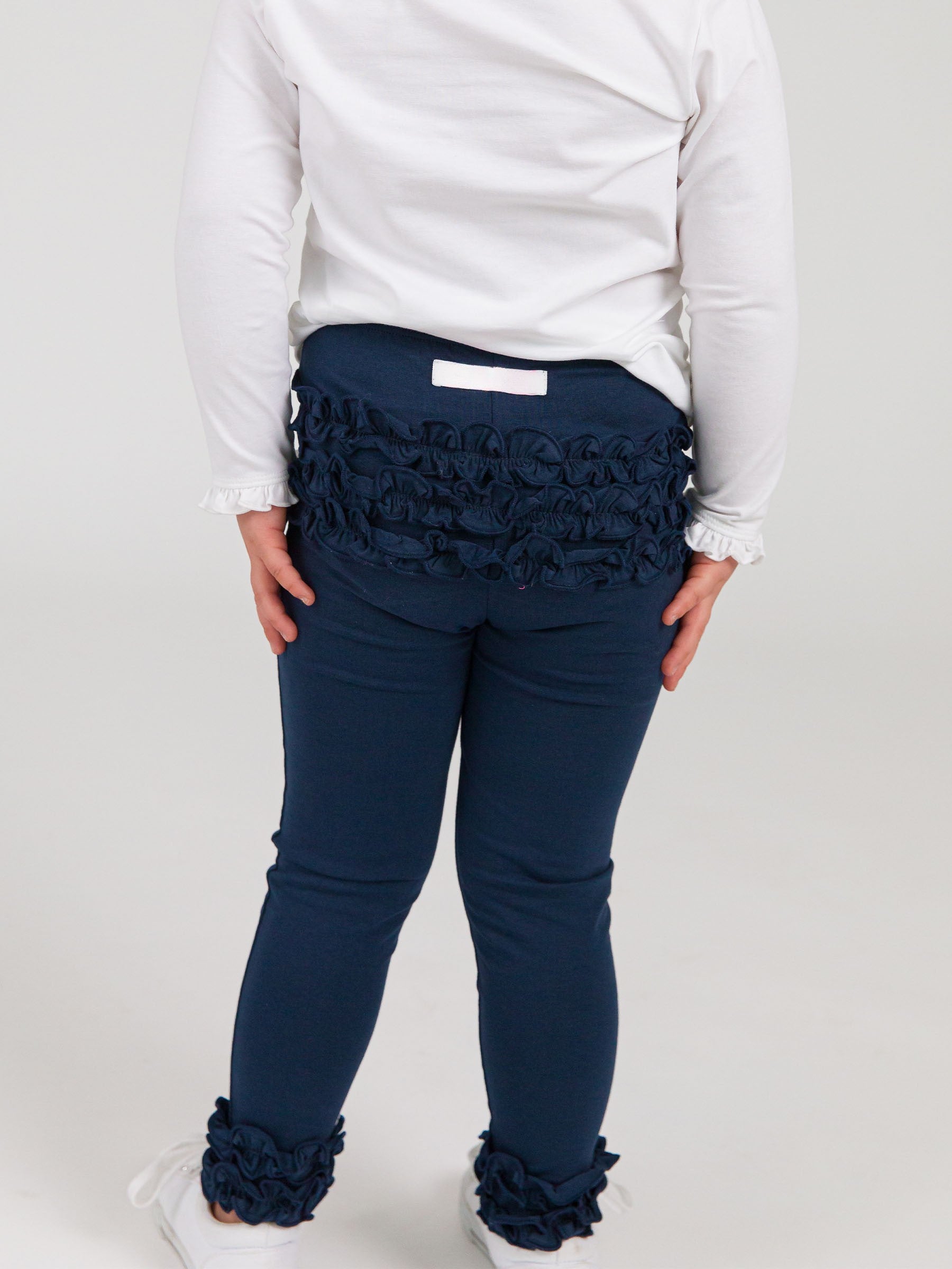 ruffle butt navy leggings for baby and toddler girls