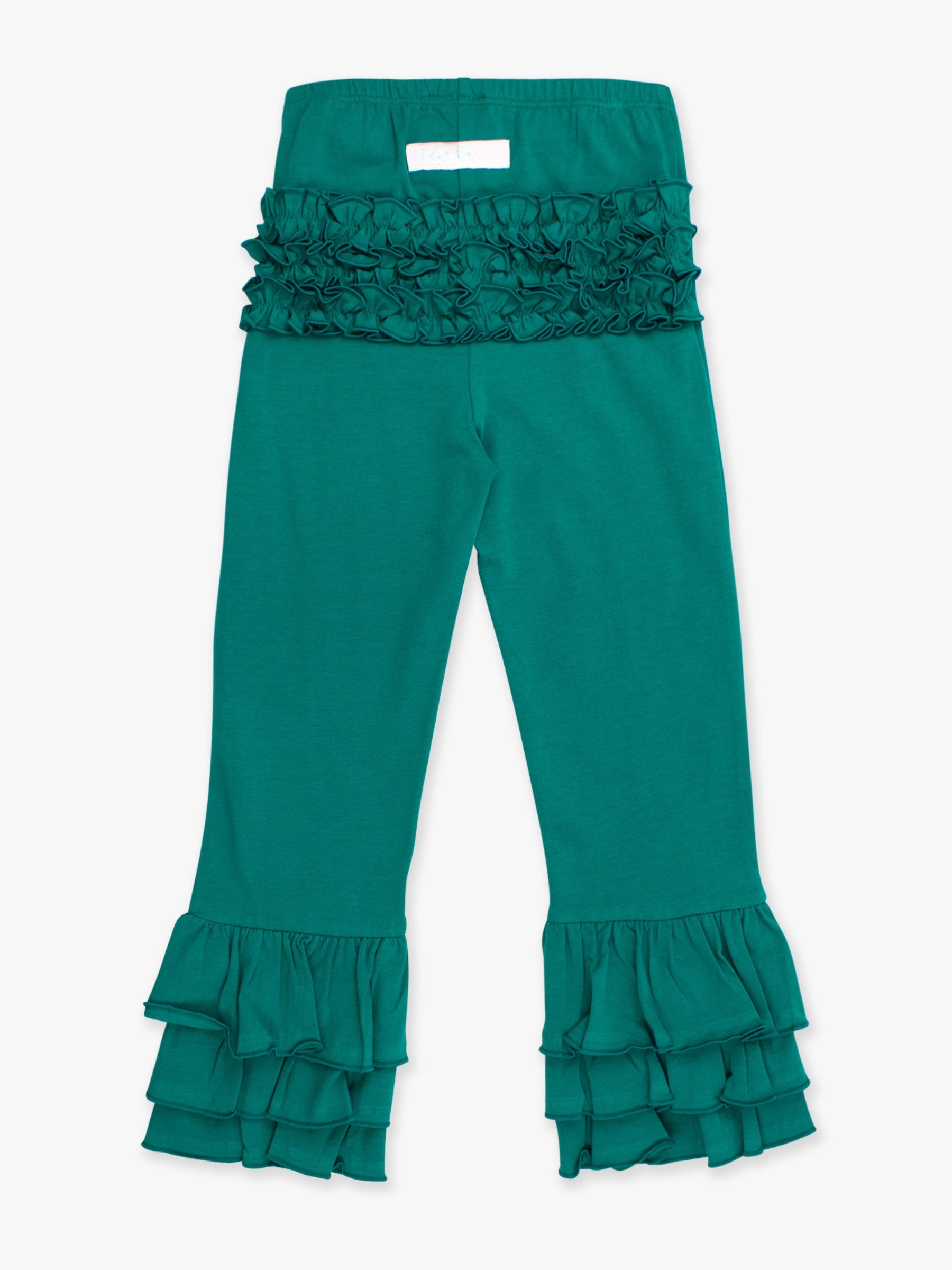 ruffled bitt flared leggings for girls in emerald green
