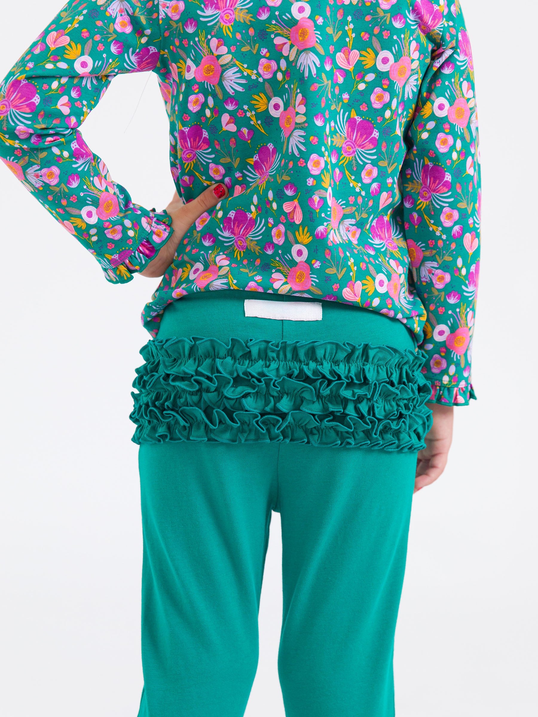 ruffled butt flared legging in emerald green