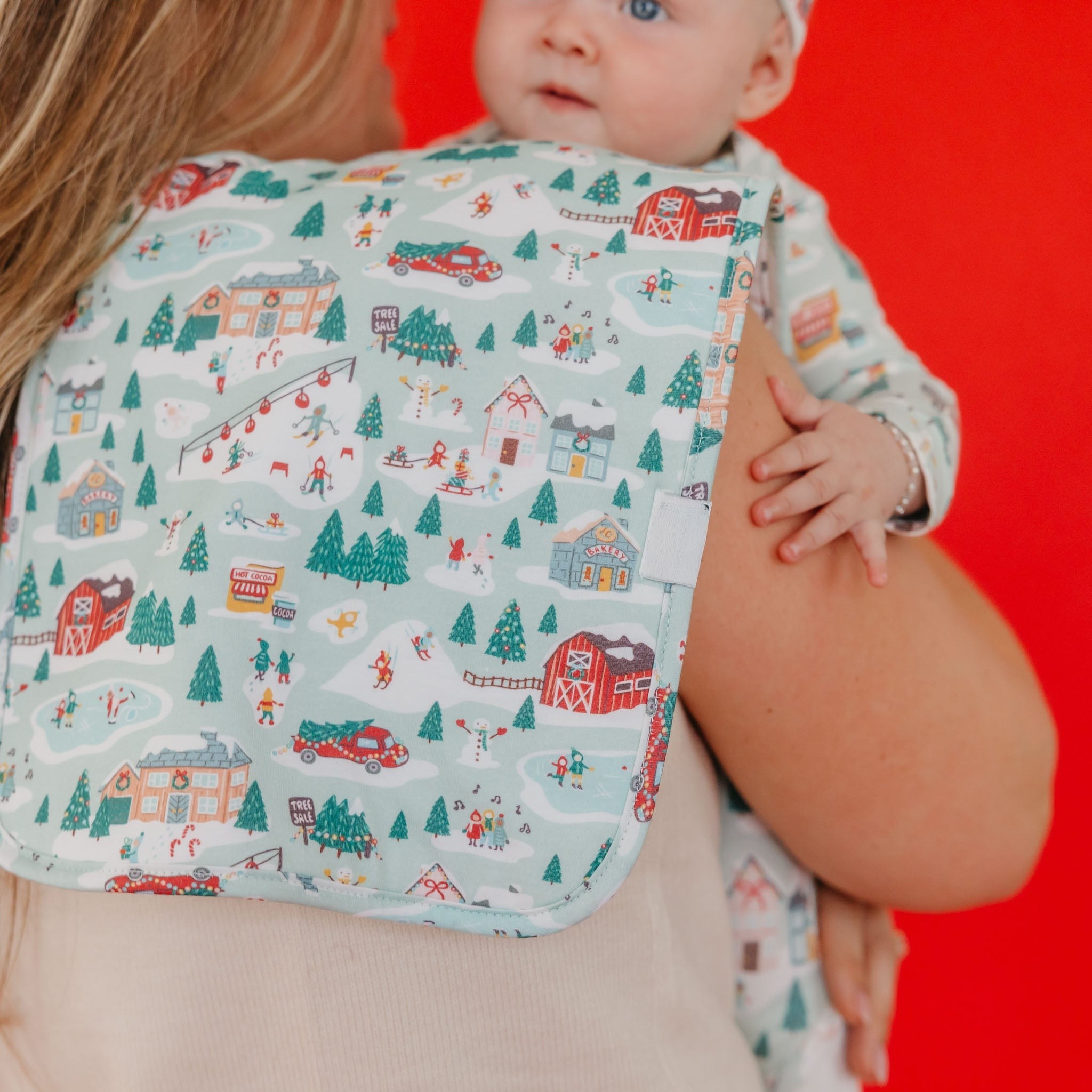 snowy christmas print burp cloth