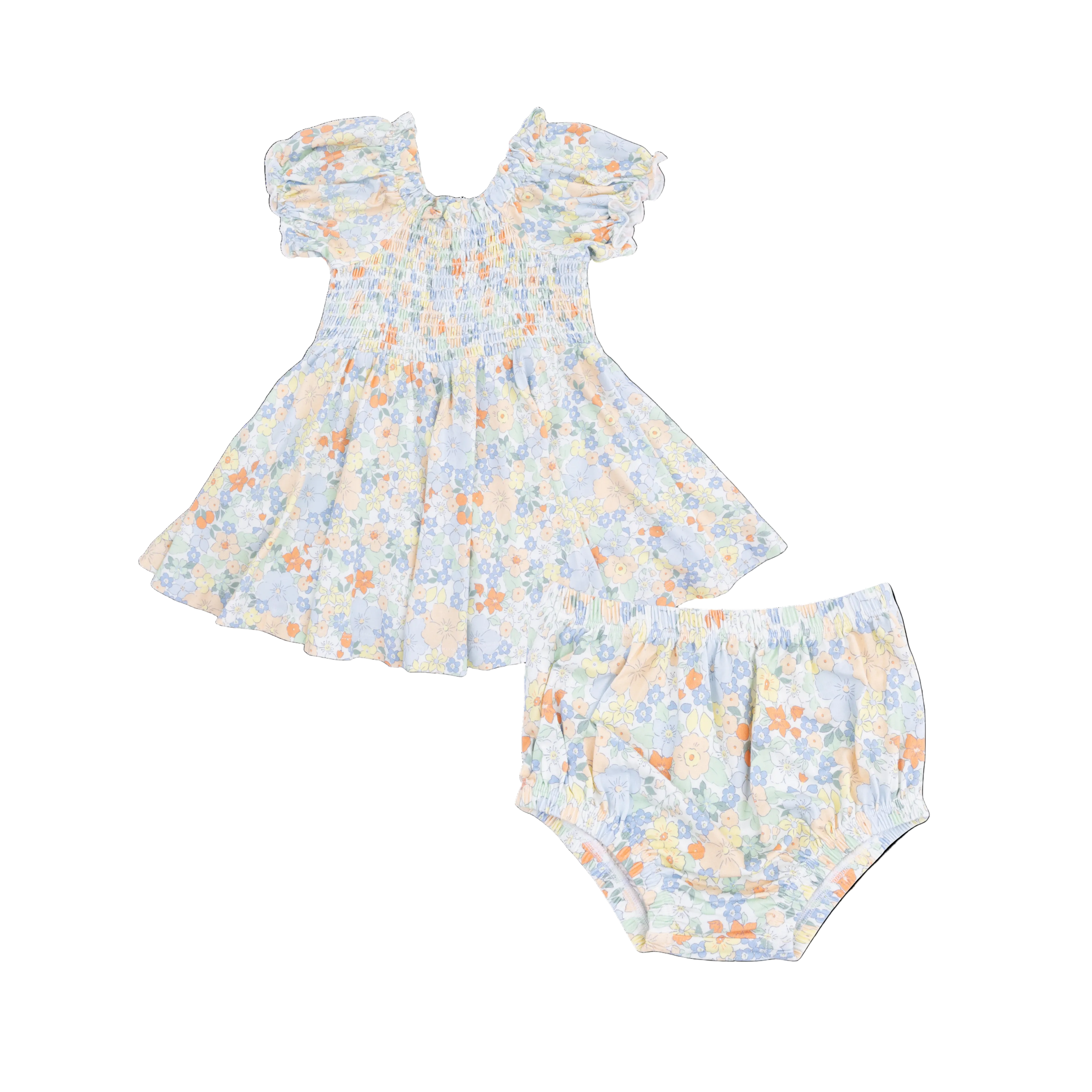 spring floral smocked dress and bloomer toddler girl set