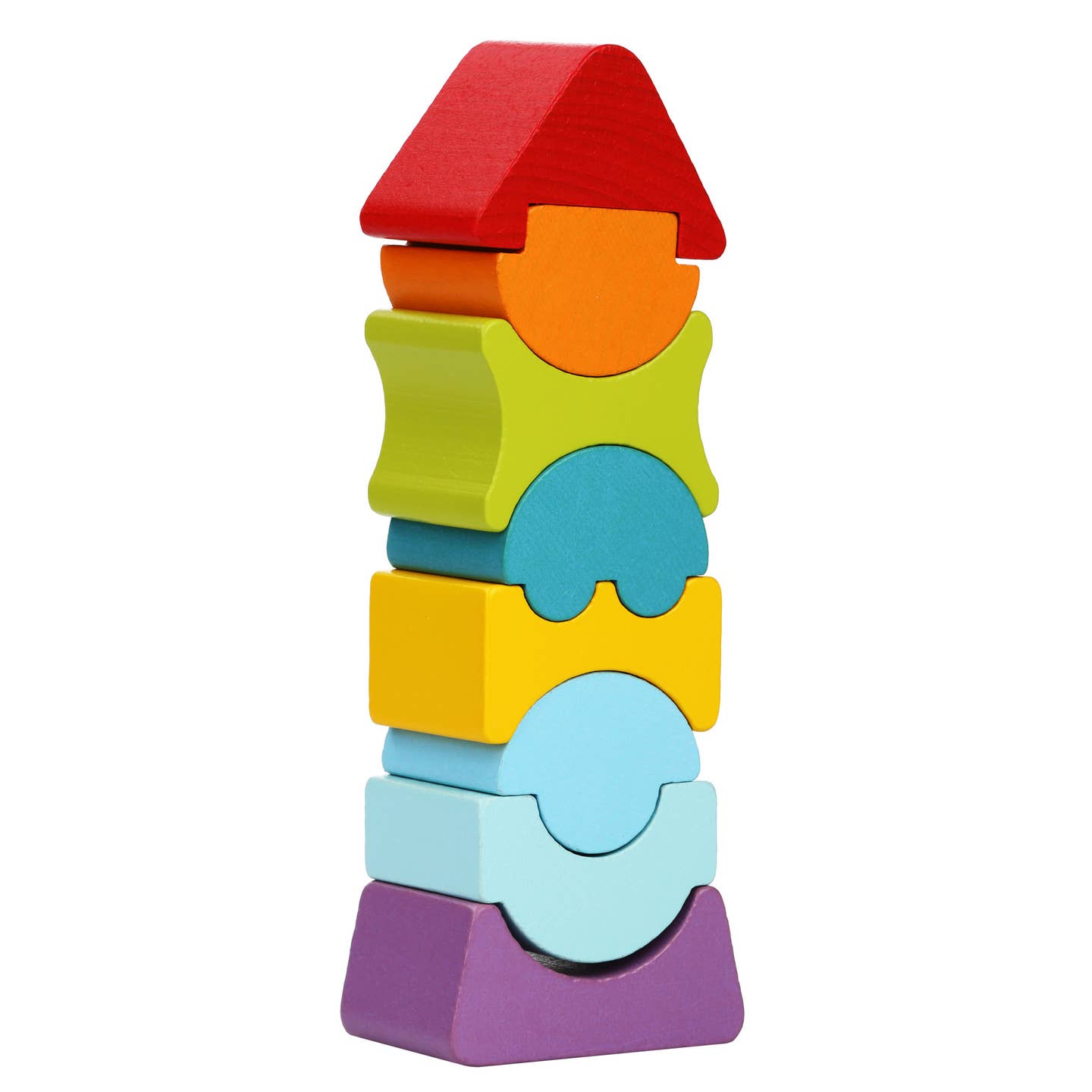 stacking tower with wooden blocks