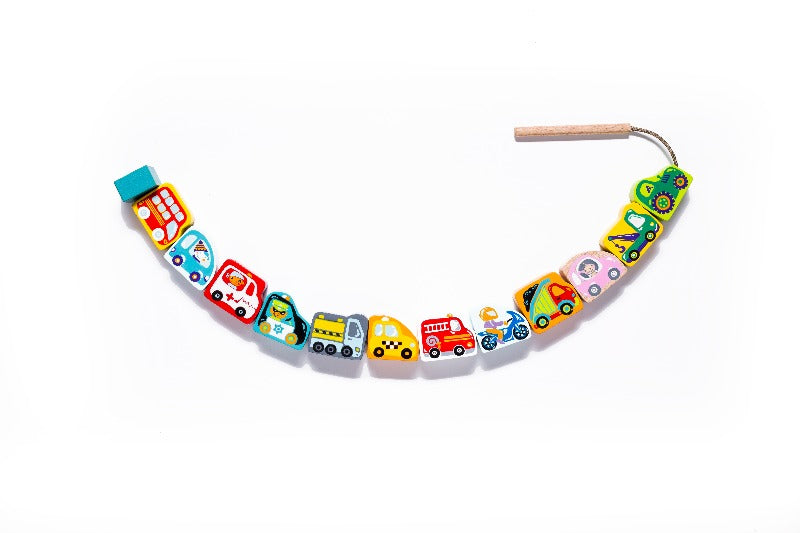 wooden car lacing toy