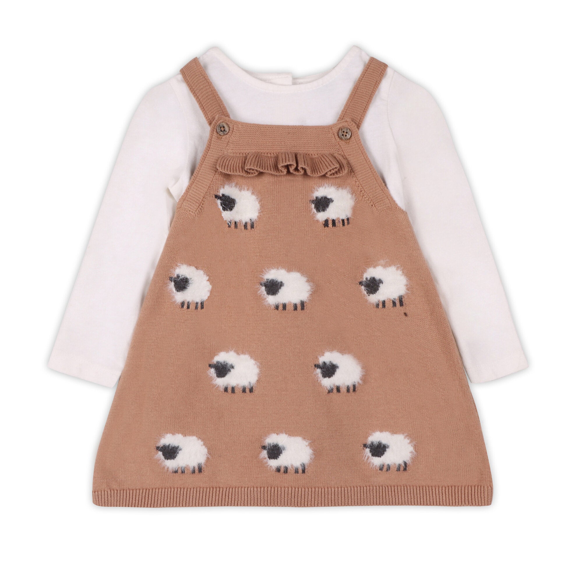 2 piece organic cotton dress set with fluffy sheep
